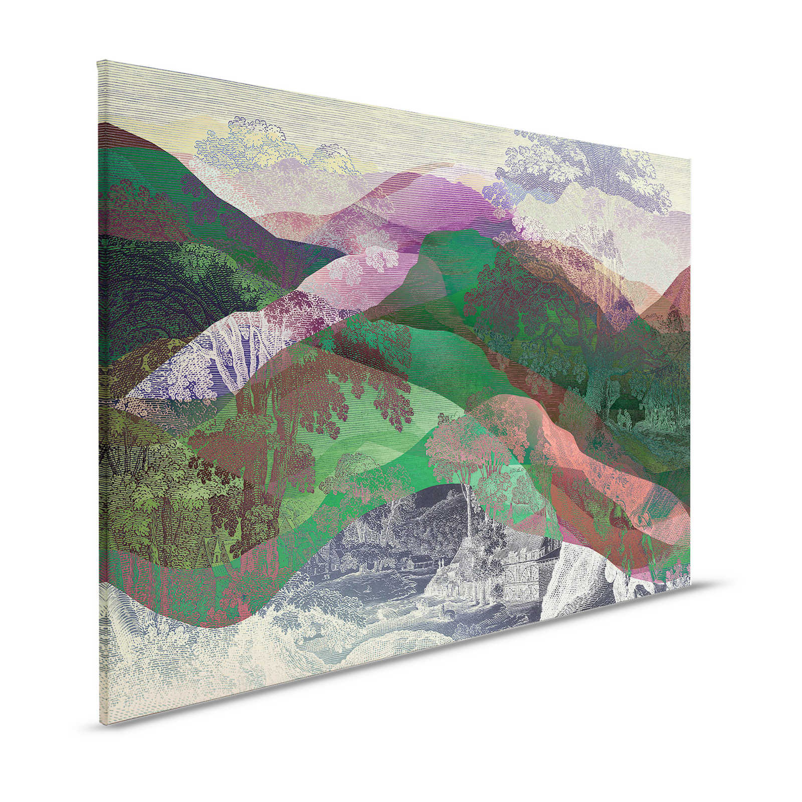 Hidden Valley 1 - Quadro su tela Vintage meets Modern Mountain Landscape - 1,20 m x 0,80 m
