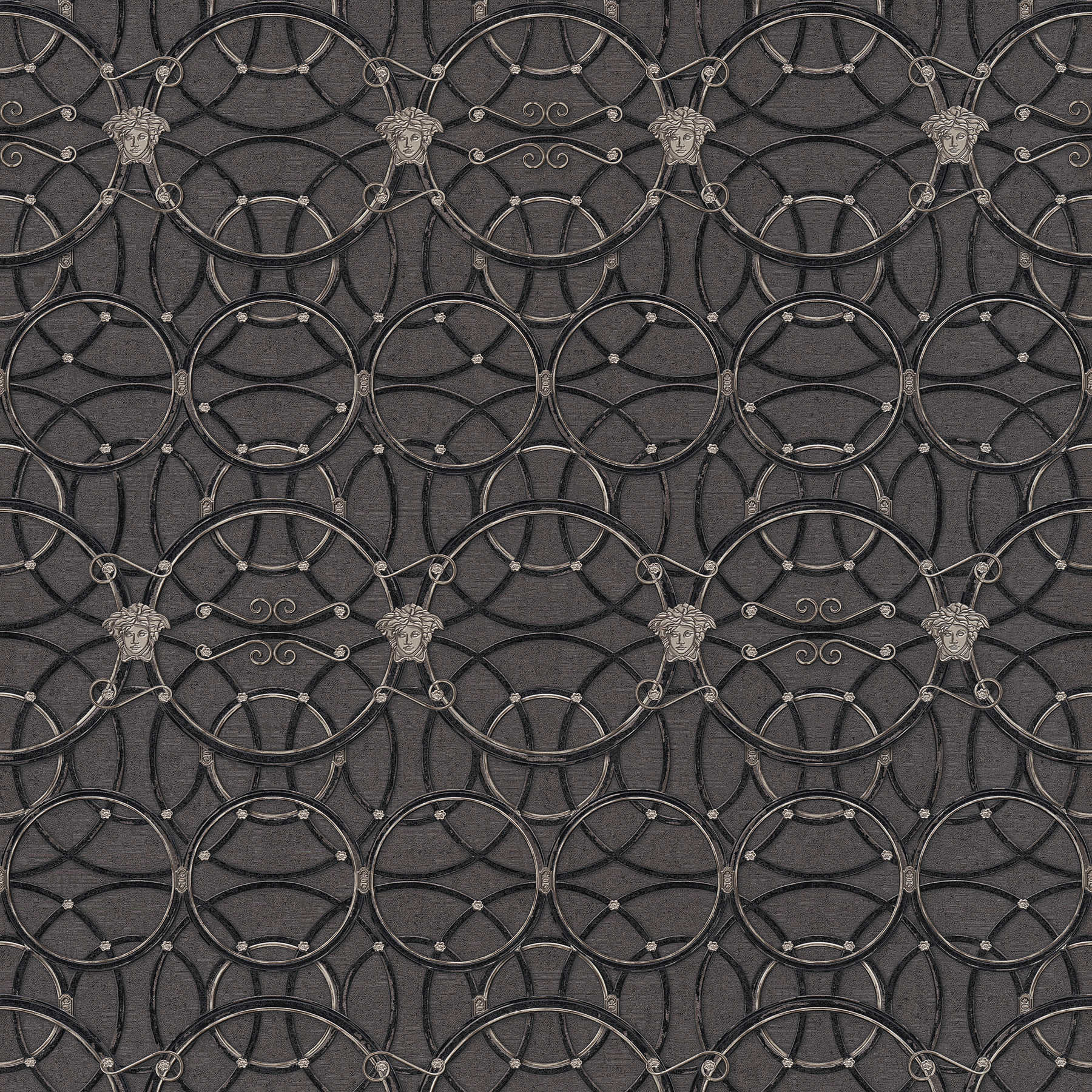 VERSACE Home wallpaper circle pattern, metallic effect - silver, black
