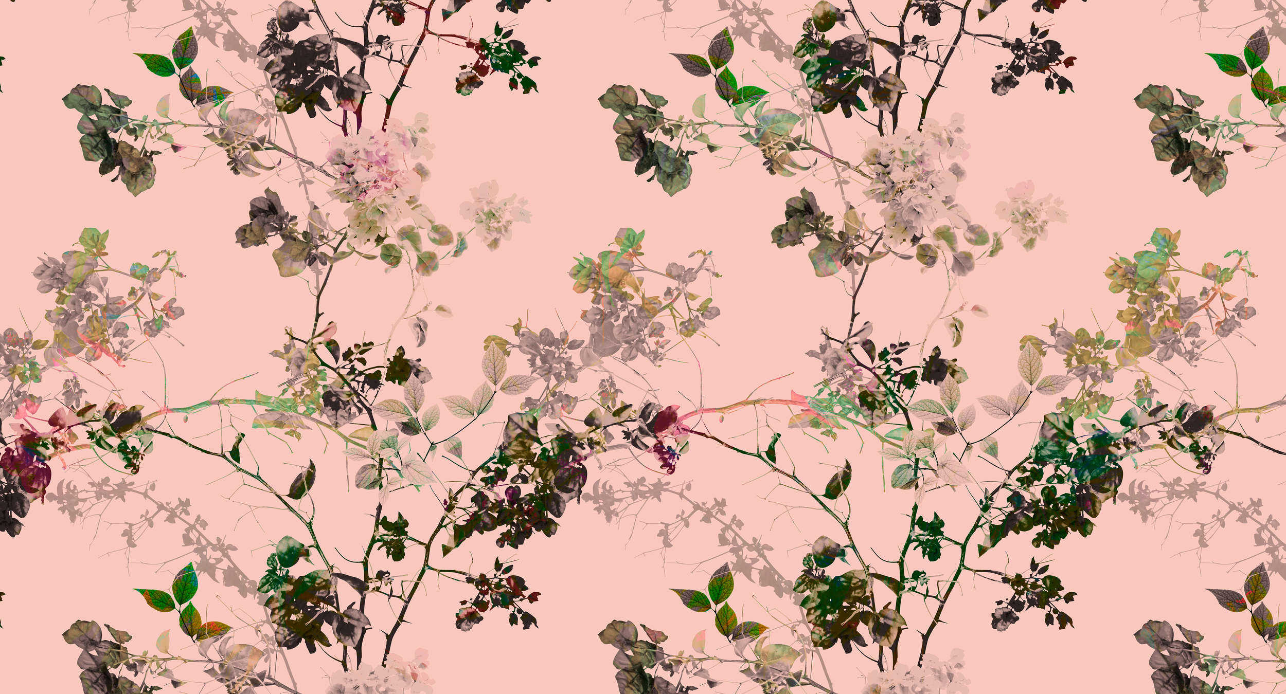             Floral mural rose branches - cream, green
        
