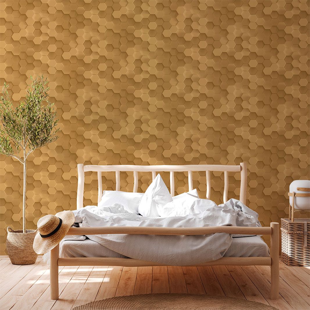 Papel pintado 3D dormitorio oro