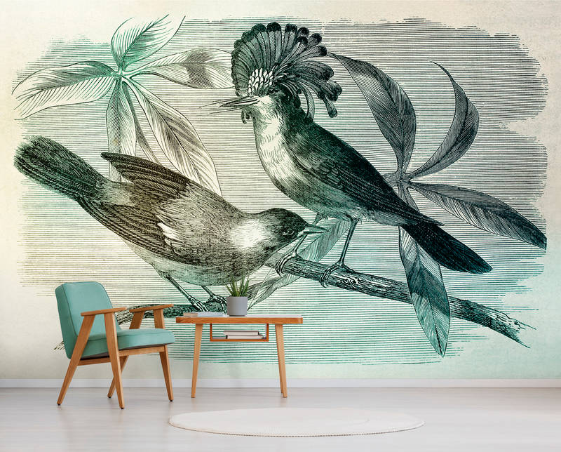             Papel pintado retro con motivos de pájaros - Walls by Patel
        