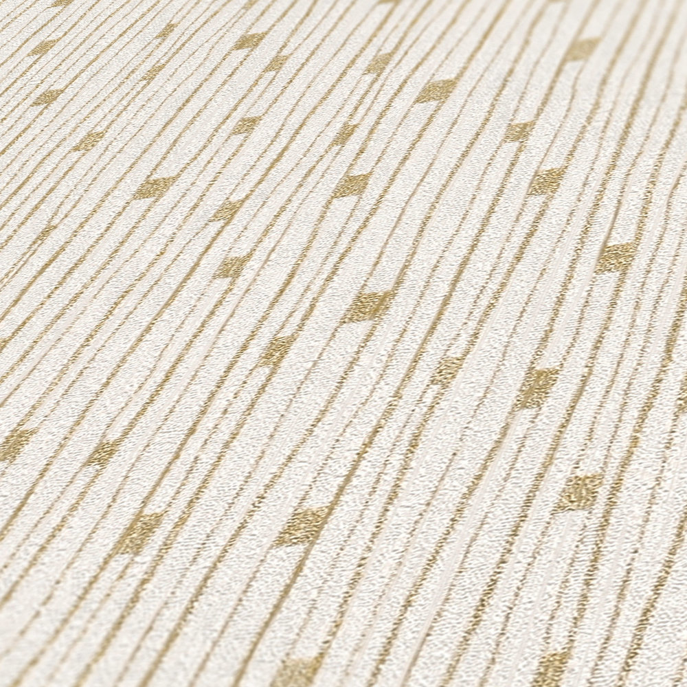             Retro wallpaper 50s line pattern - cream, metallic
        