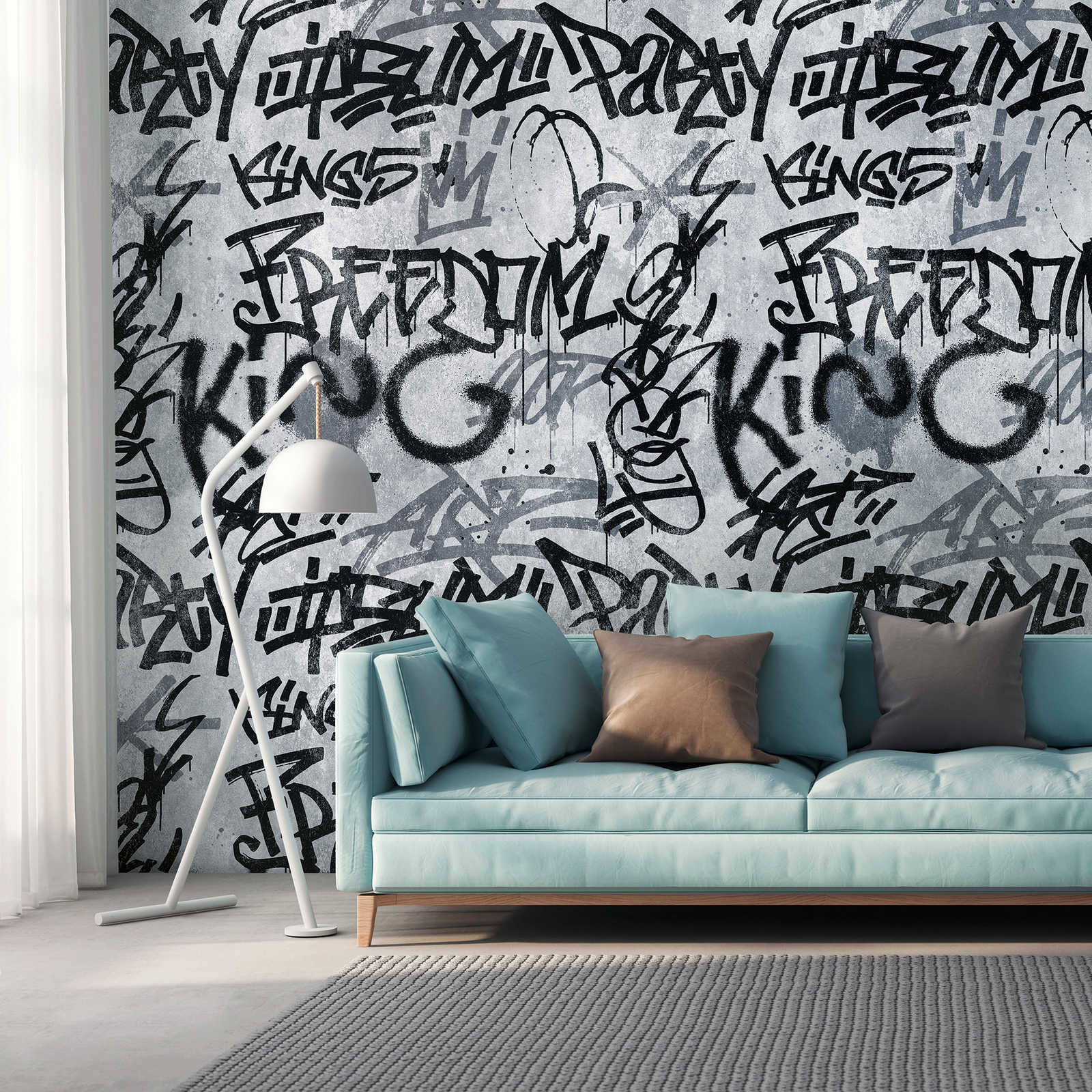         Wallpaper novelty | motif wallpaper graffiti & concrete design, grey & urban
    