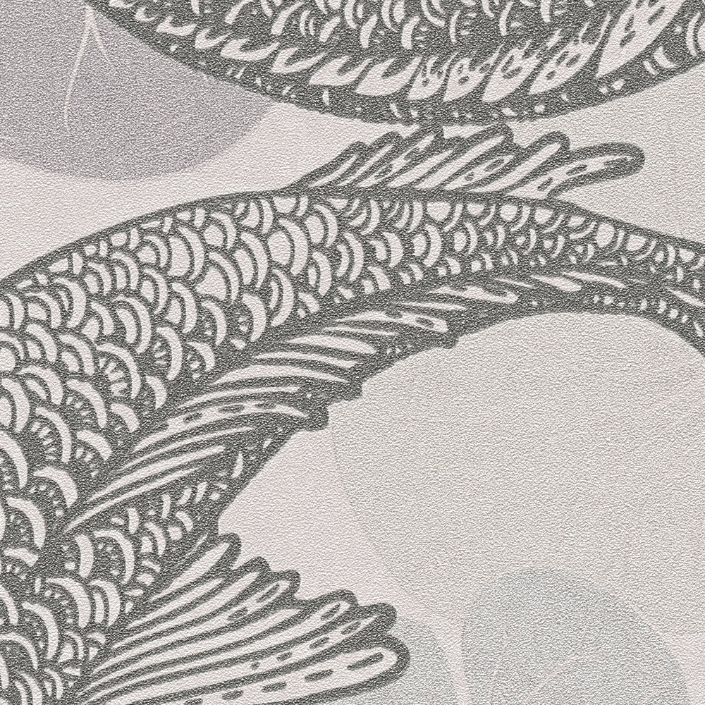             Papier peint Koi-Design style asiatique avec effet métallique - beige, gris, métallique
        