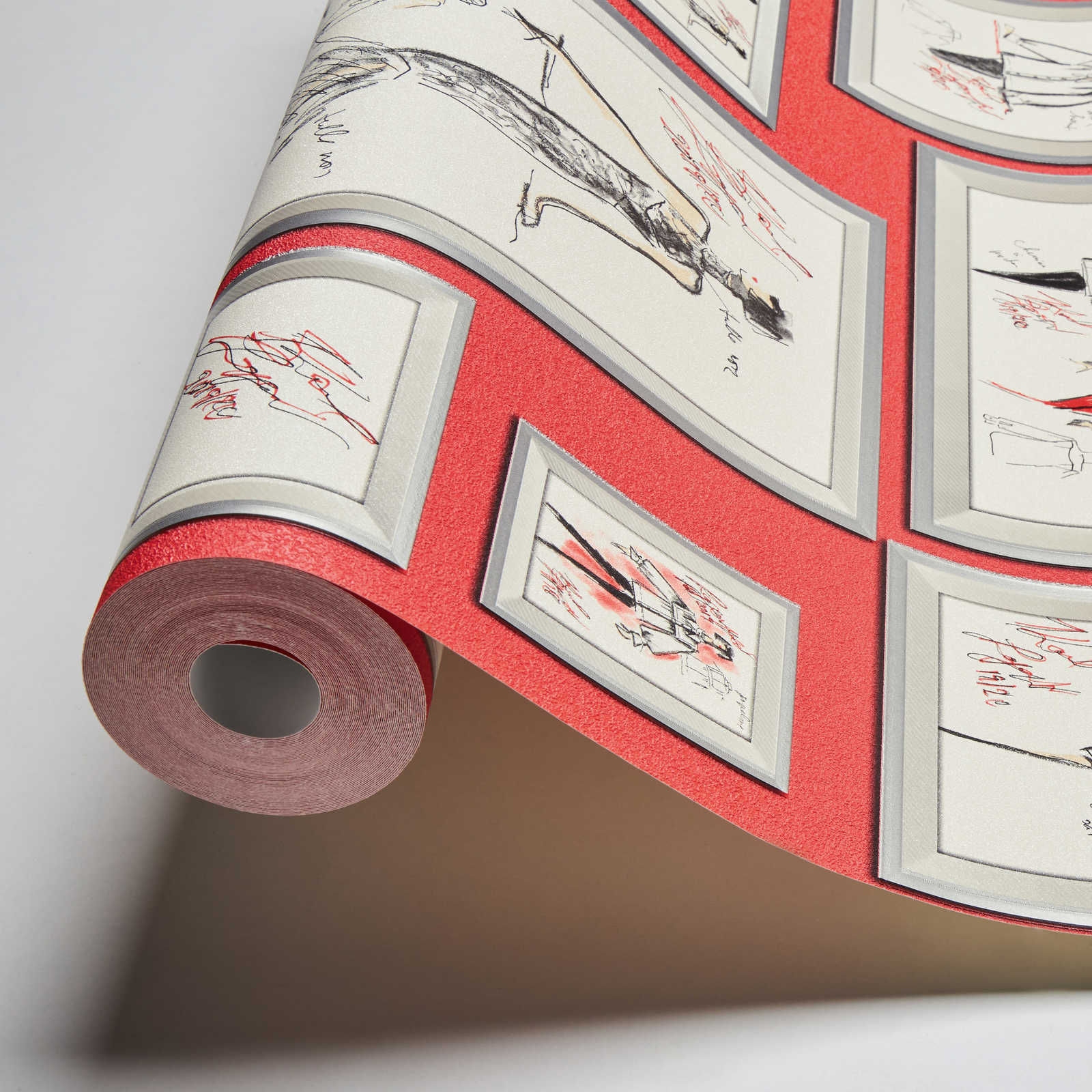             Karl LAGERFELD Papier peint Esquisses de mode - Métallique, Rouge
        