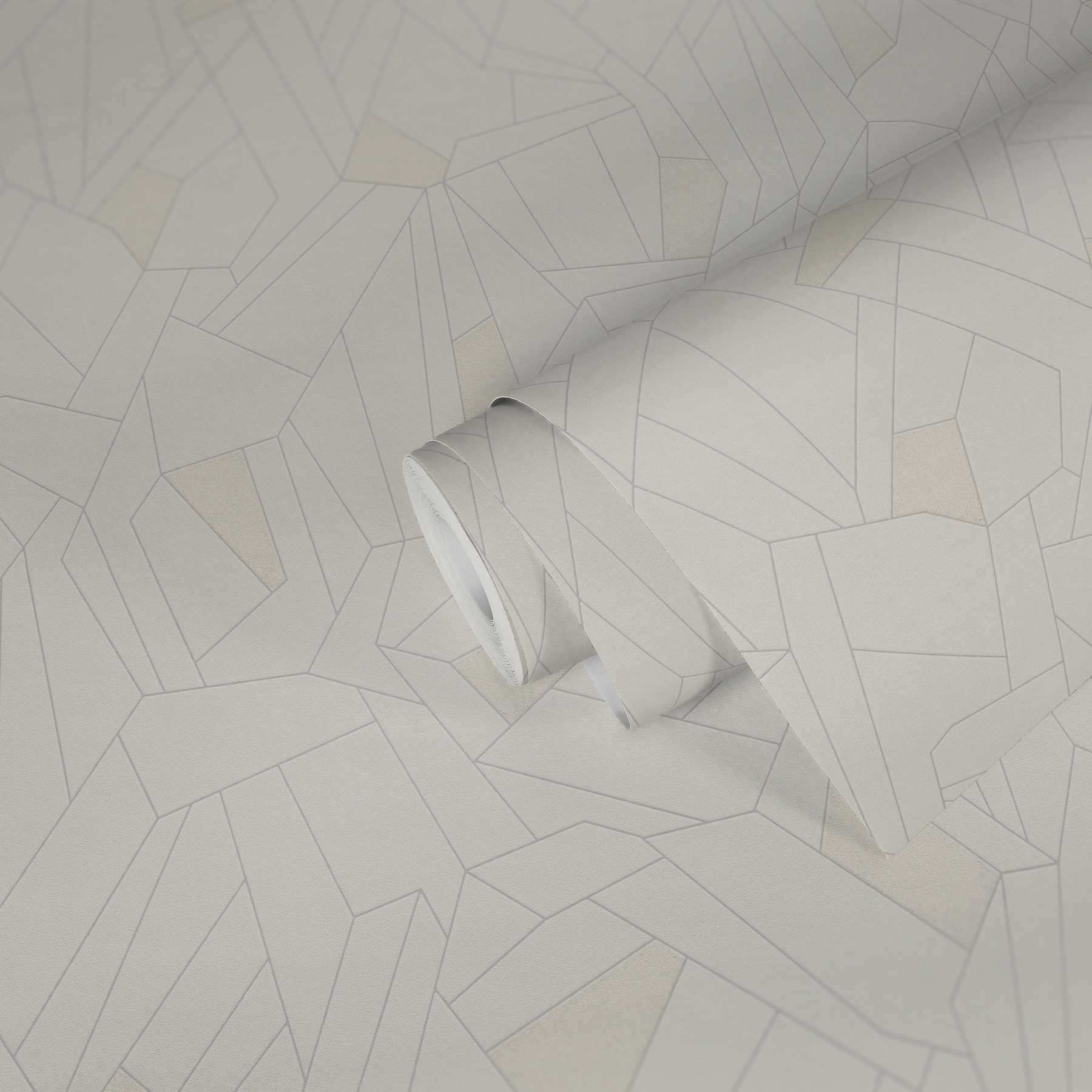             Non-woven wallpaper lines & glitter effect - cream, beige, grey
        