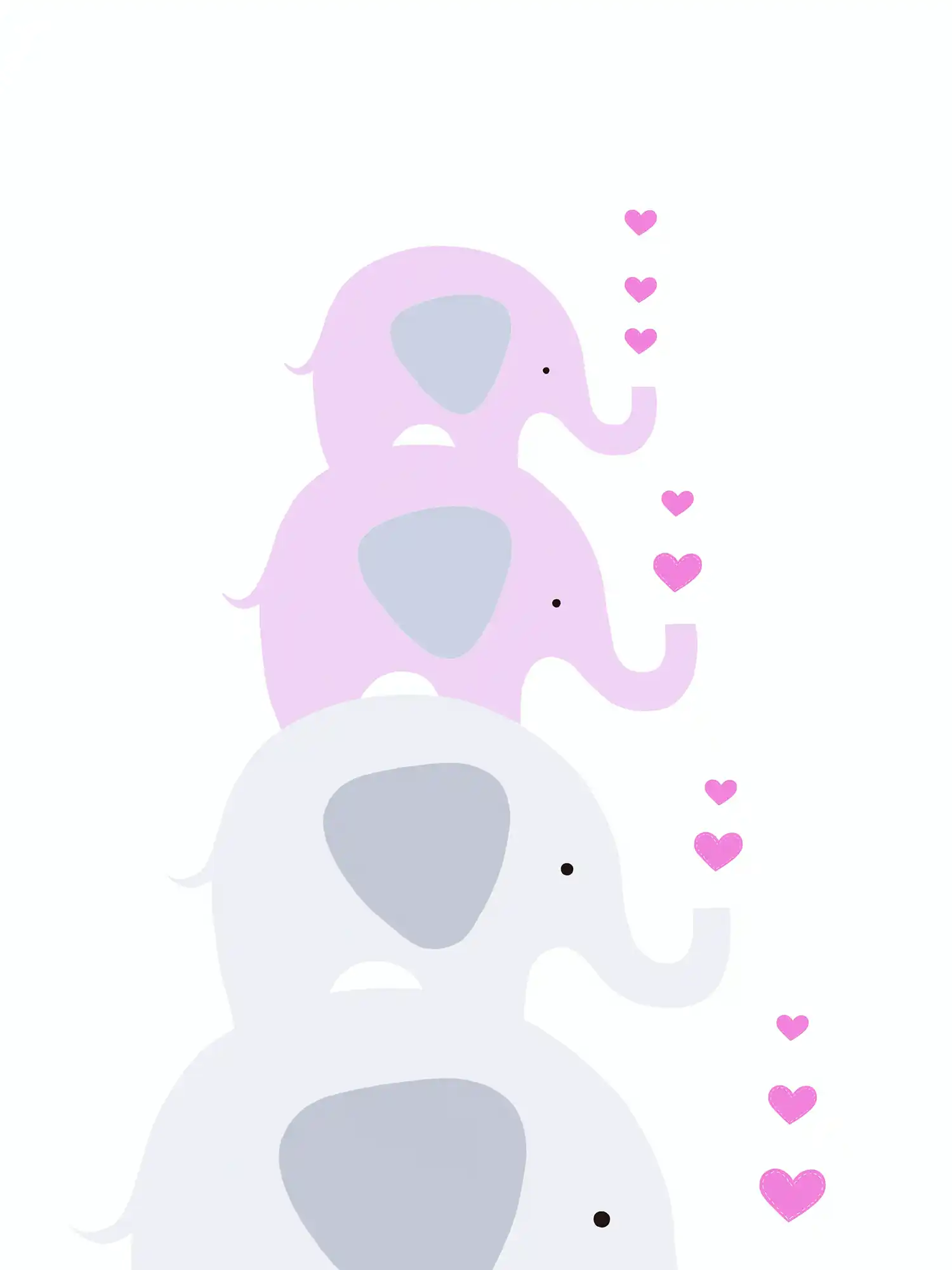 Nursery wallpaper girl elephant - pink, grey , white
