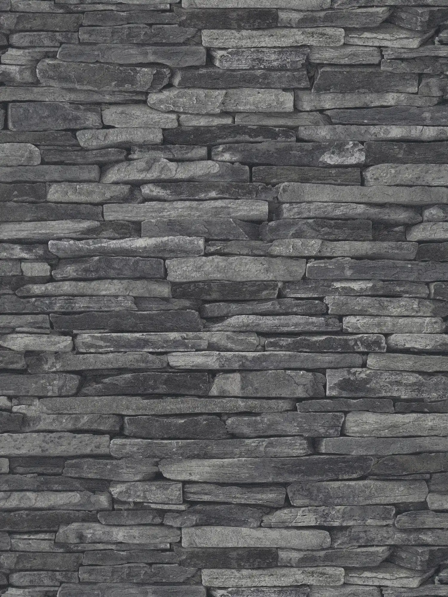         Wallpaper with stone look, dark natural stones & 3D effect - grey, black
    