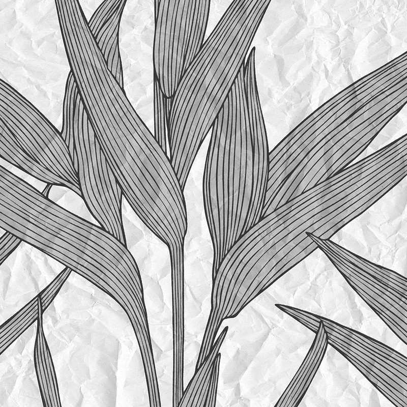 Photo wallpaper leaves & paper look - grey, white

