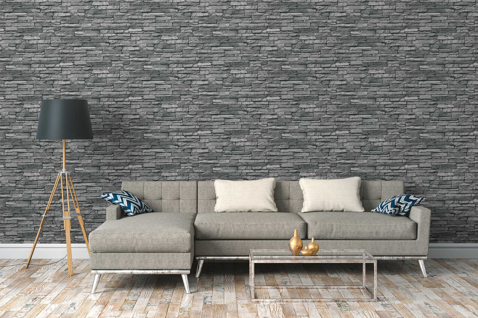             Self-adhesive wallpaper | natural stone look with 3D effect - grey, black
        