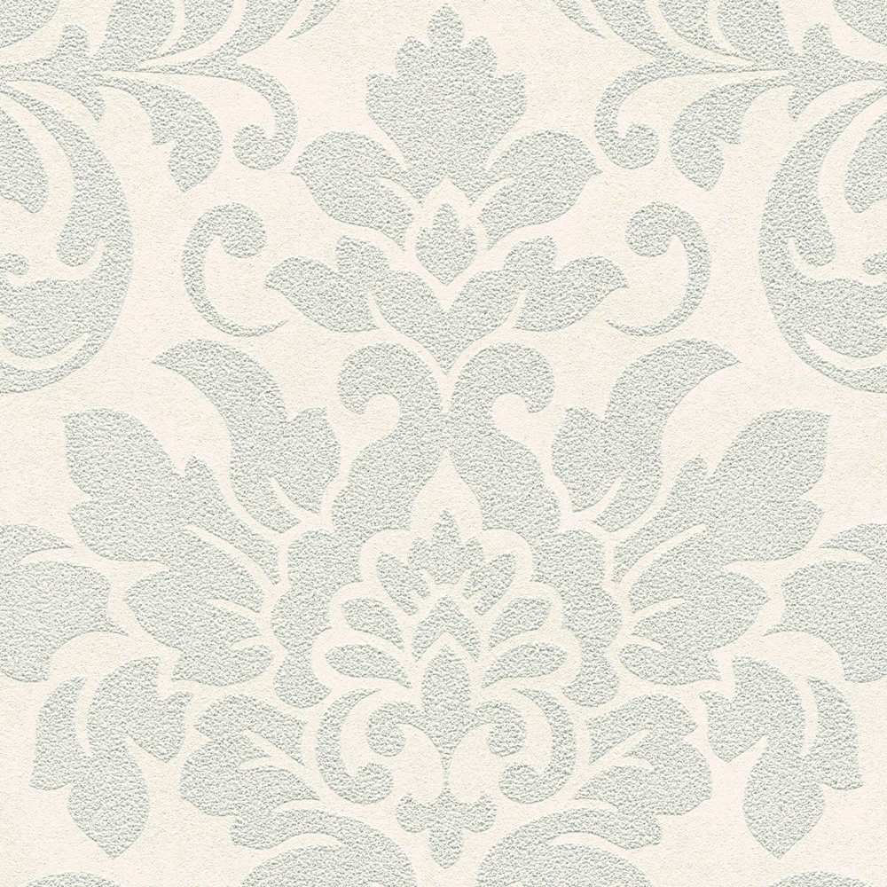             Floral ornamental wallpaper with metallic effect - grey, silver, white
        