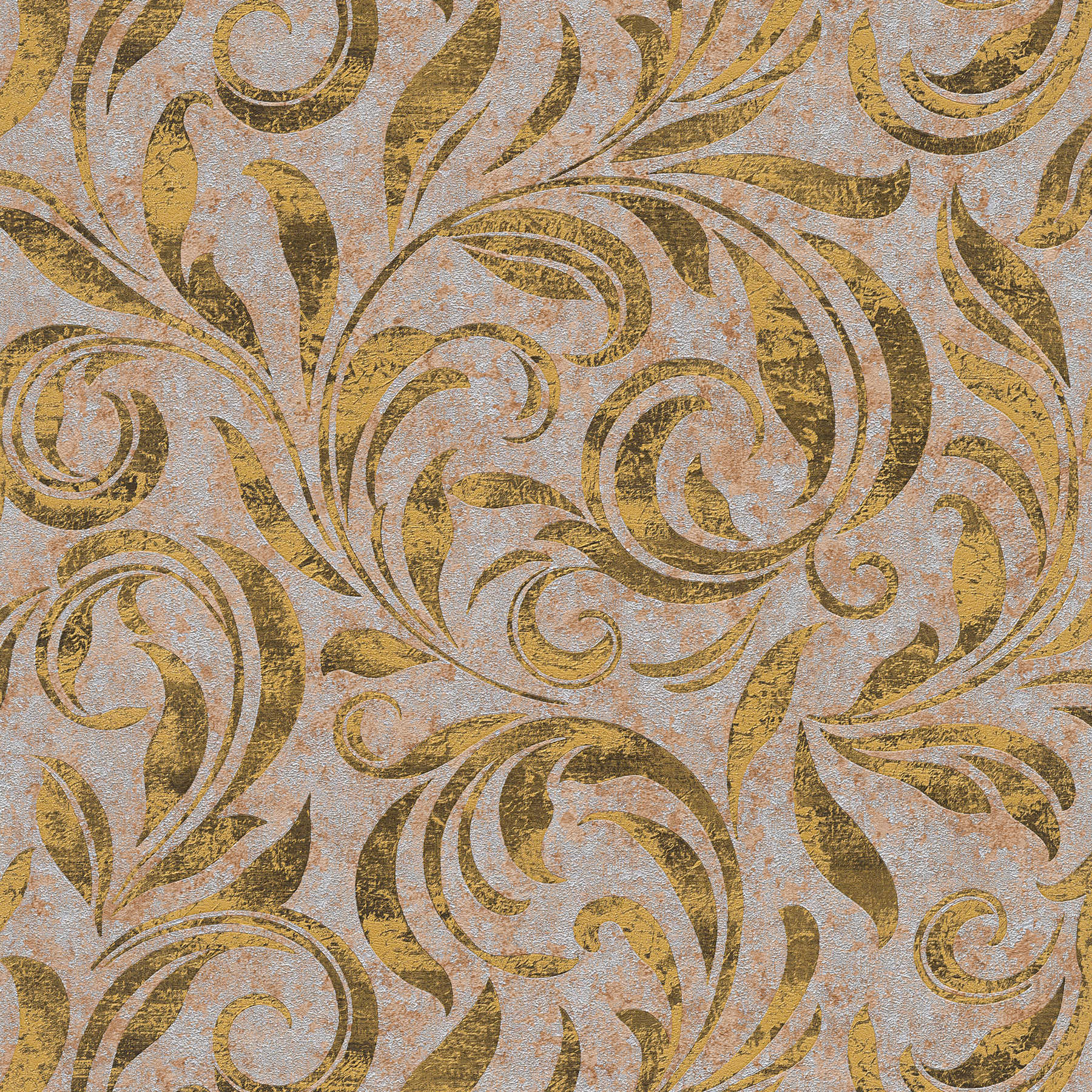         Pattern wallpaper leaf motif in used look - brown, metallic
    