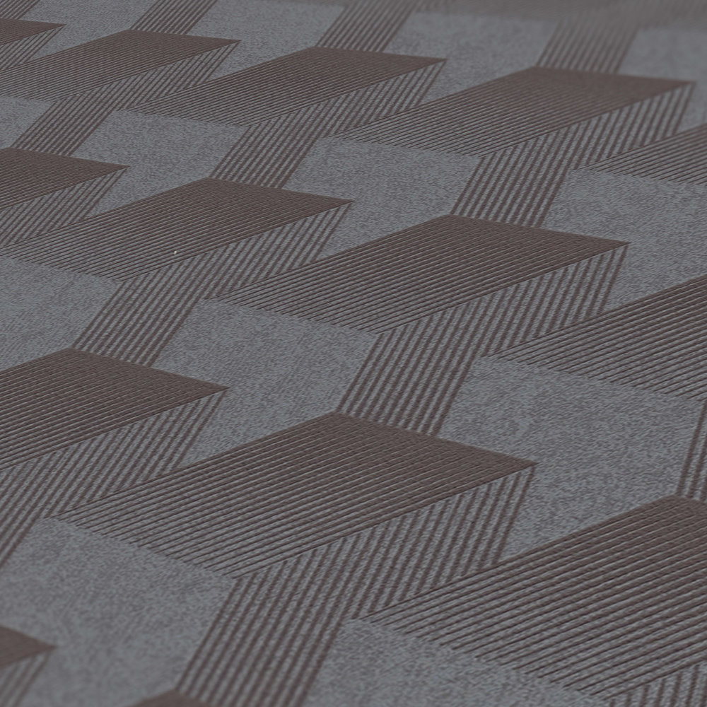             Graphic wallpaper with 3D pattern matt - dark grey
        