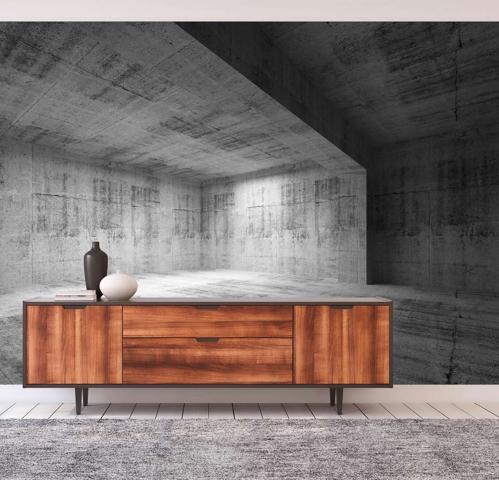             Concrete Room Wallpaper with 3D Effect - Grey
        