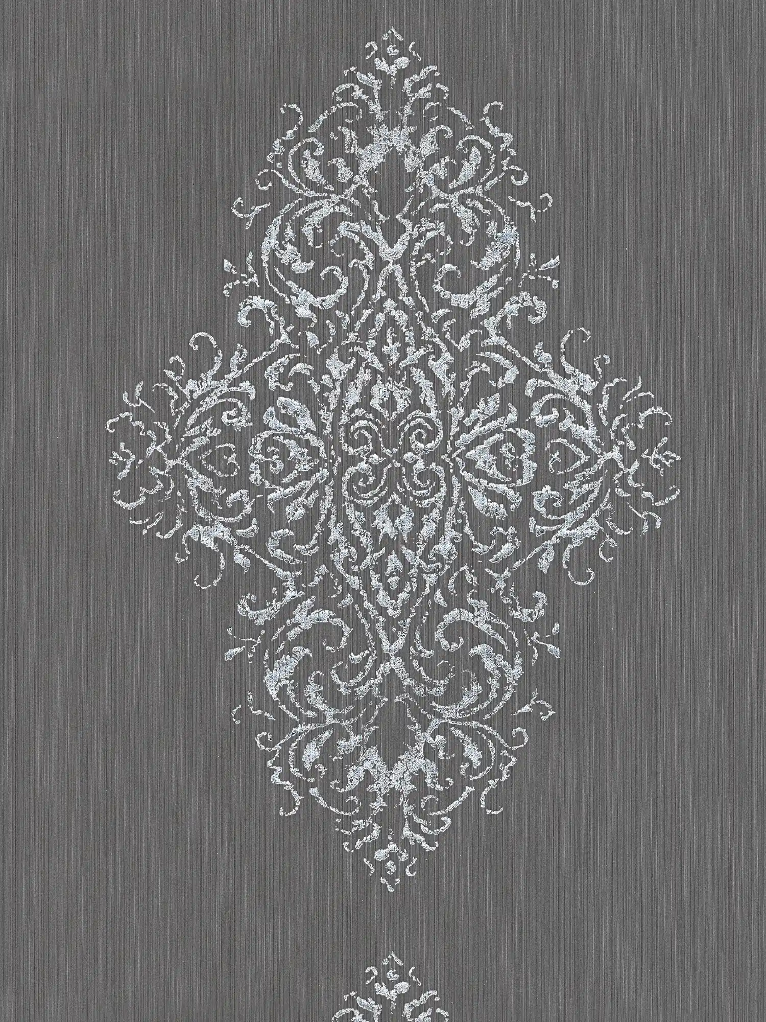 Ornament wallpaper with metallic effect in used look - blue, silver
