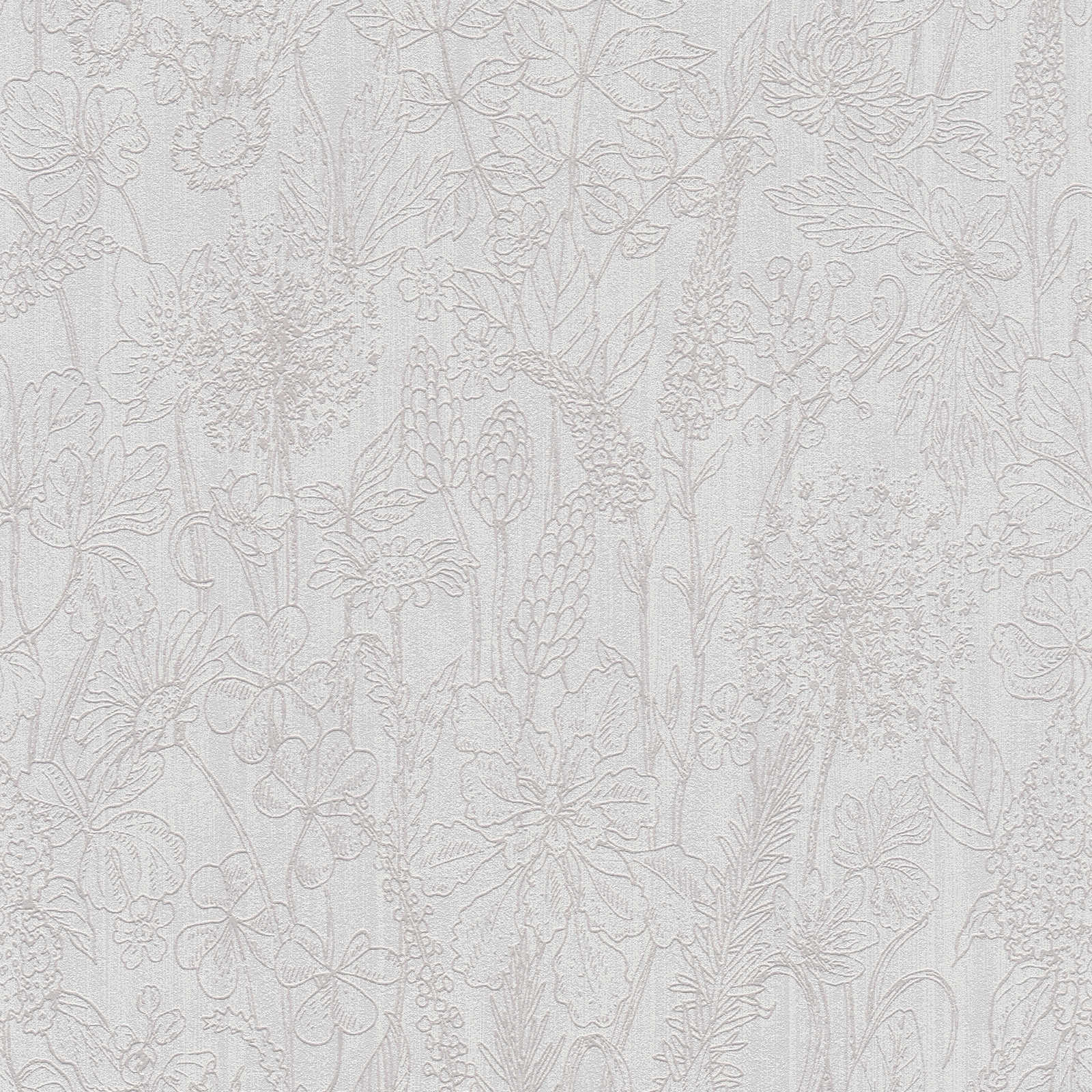 Papel pintado floral de estilo botánico con aspecto de lino - beige
