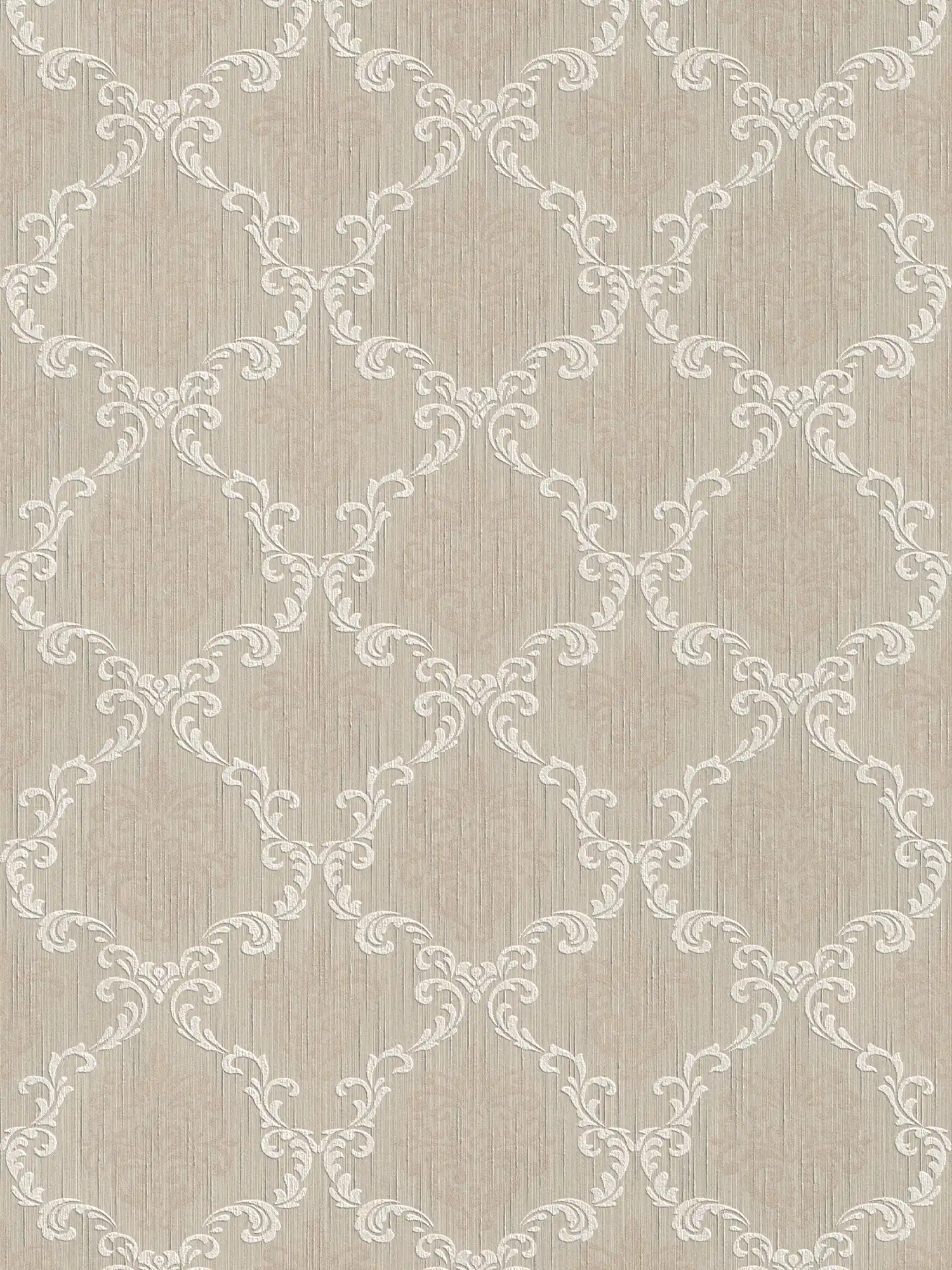 Ornamental wallpaper with tendril pattern & texture effect - beige
