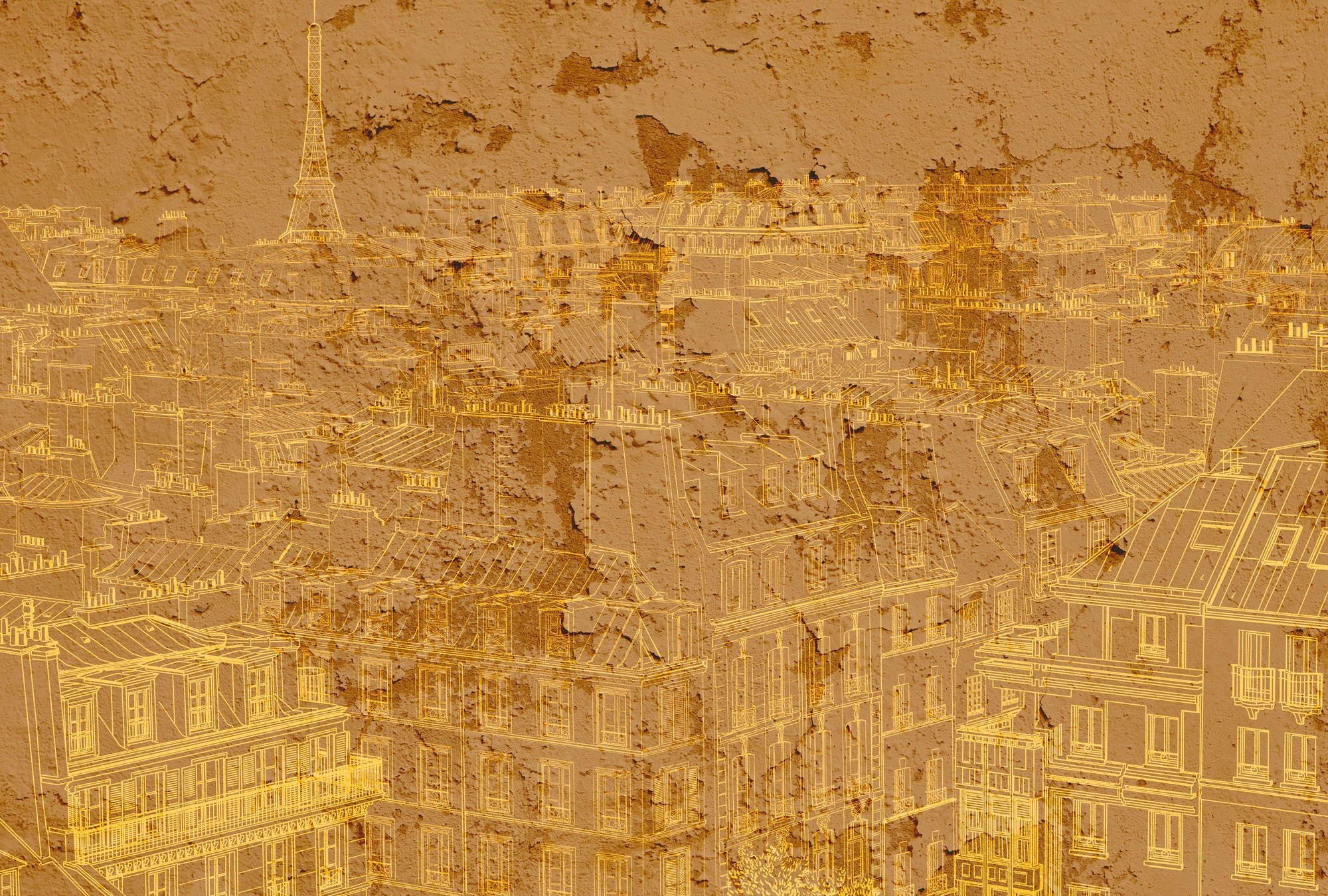             Photo wallpaper skyline Paris blueprints design - orange, yellow
        