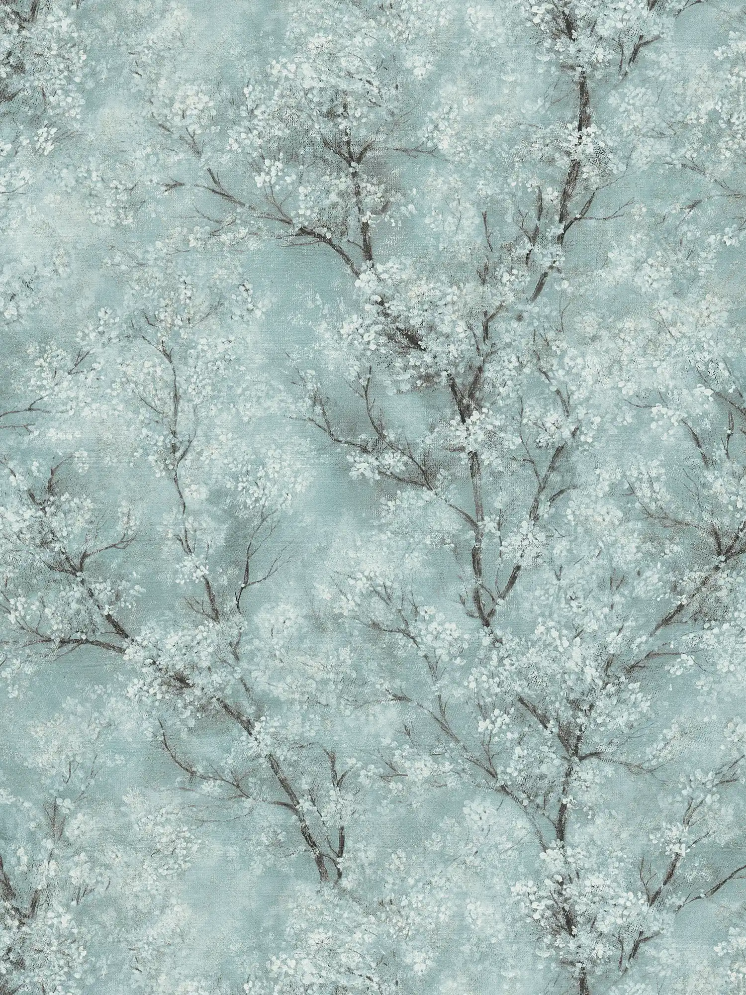 Papier peint Fleurs de cerisier Effet scintillant - vert, bleu, gris
