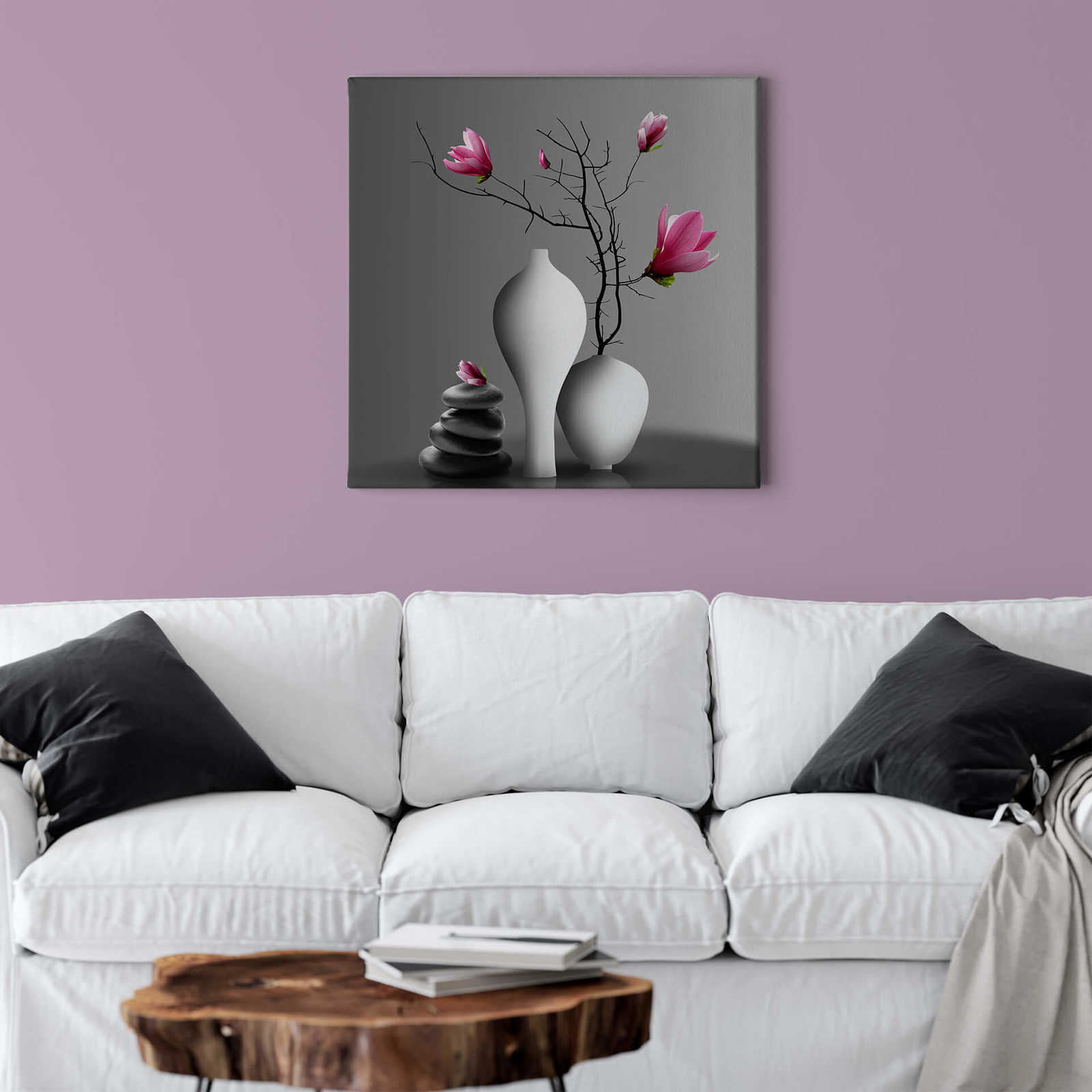             Ramo di magnolia in vaso bianco Quadro su tela - 0,50 m x 0,50 m
        