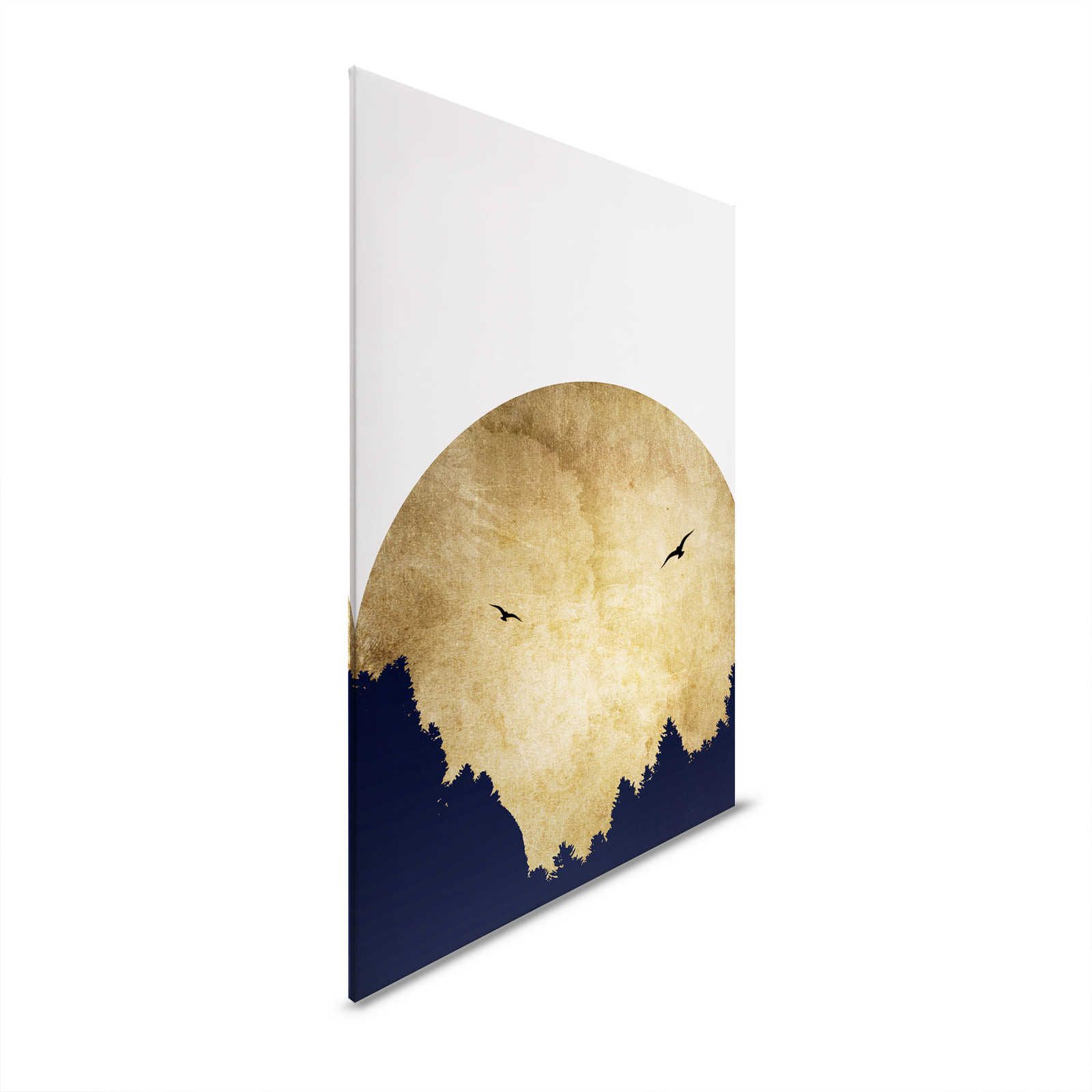 Paysage toile horizon doré avec arbres & oiseaux - 0,90 m x 0,60 m
