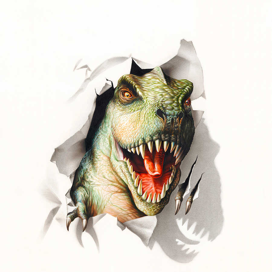 Papel pintado infantil Cabeza de dinosaurio sobre vellón texturizado
