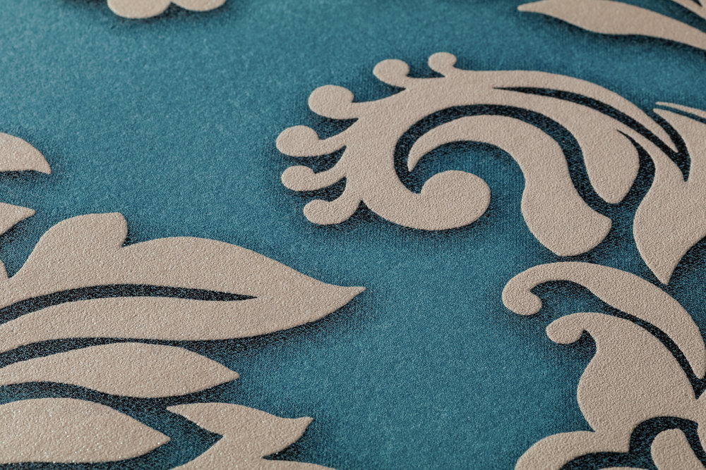             Ornamenti barocchi per carta da parati con effetto glitter - blu, argento, beige
        