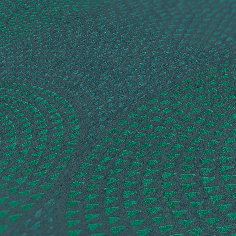             Carta da parati in tessuto non tessuto metallizzata con motivo a mosaico - blu, verde, metallizzato
        