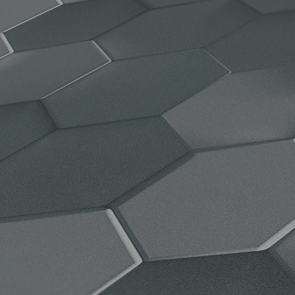             Carta da parati 3D esagonale con motivo grafico a nido d'ape - grigio, nero
        