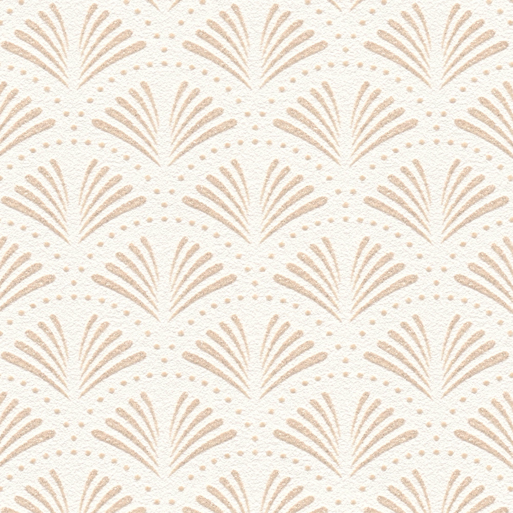             Pattern wallpaper gold & white with fan pattern & dots
        