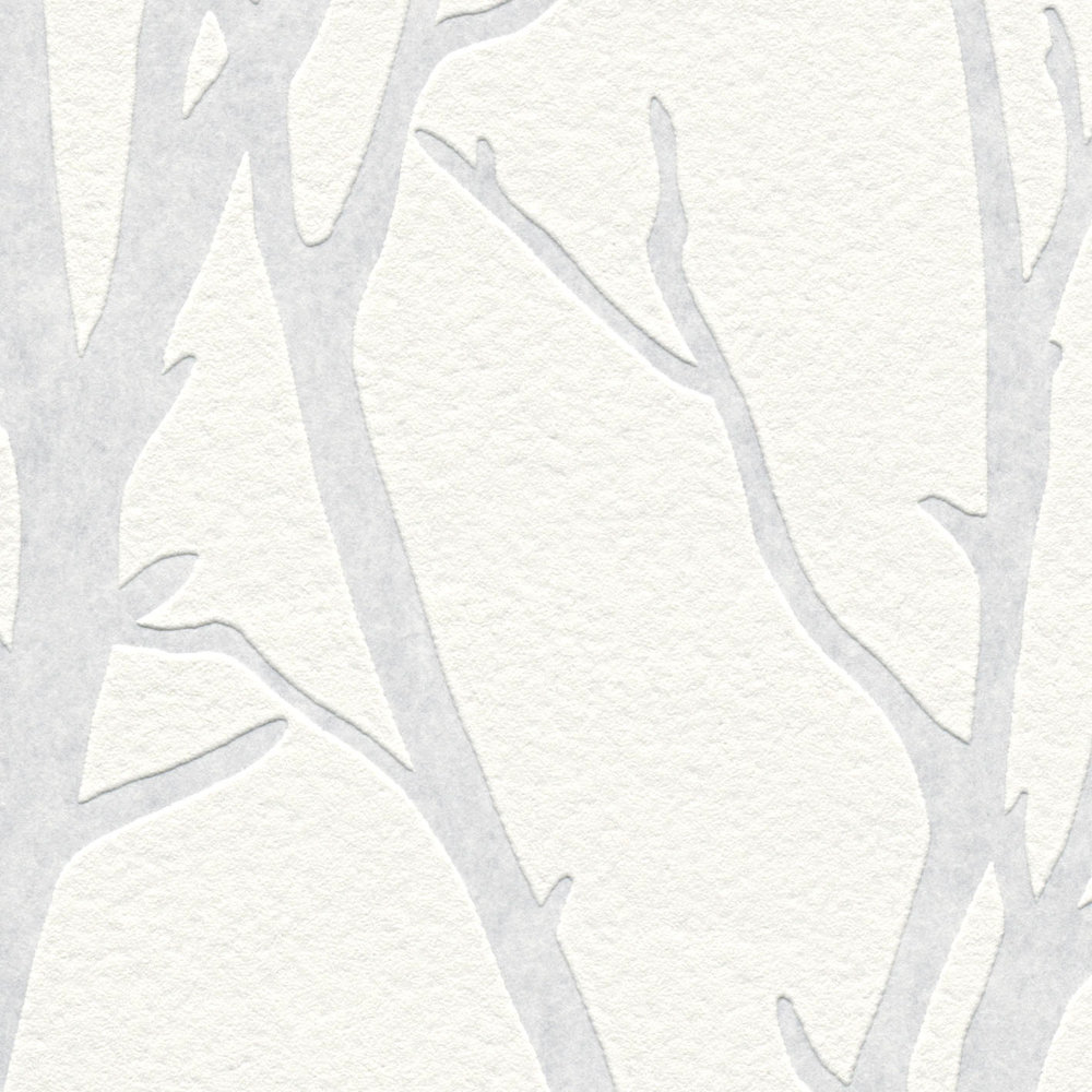             Papel pintado con motivo de ramas y aspecto 3D - pintable, blanco
        