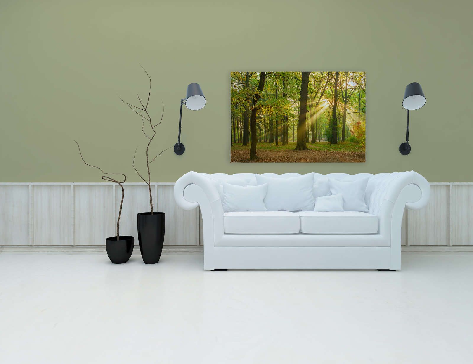             Canvas painting Autumn day in deciduous forest with sunbeams - 1,20 m x 0,80 m
        