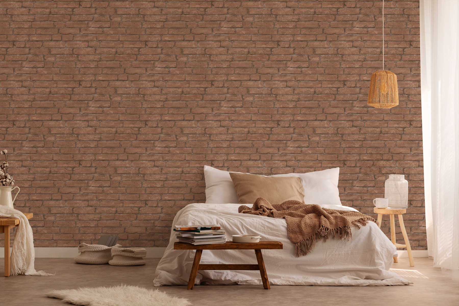             Stone wallpaper brick pattern, industrial & rustic - Brown, Orange
        