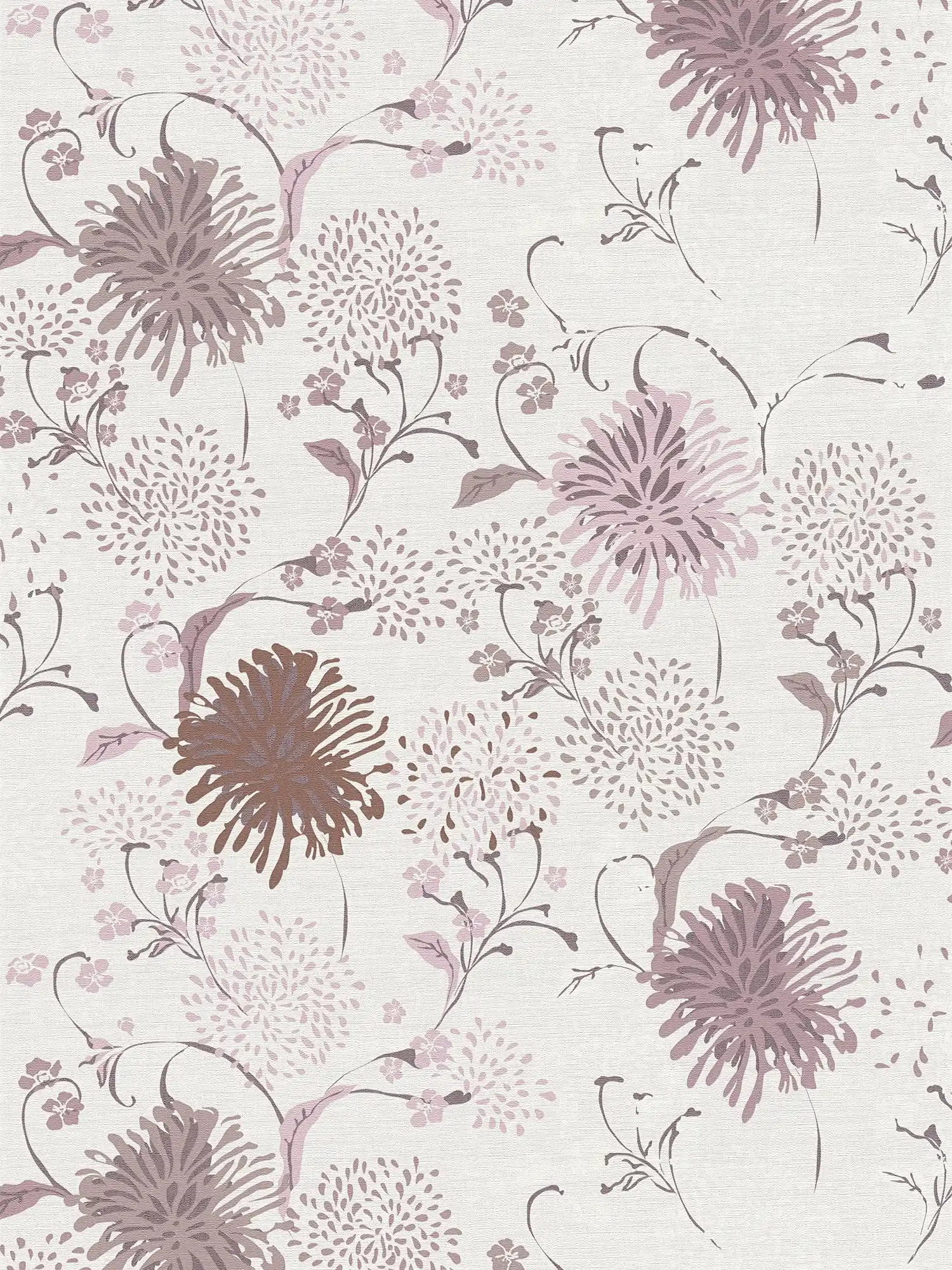 Papier peint intissé floral avec motif de pissenlits - crème, rose
