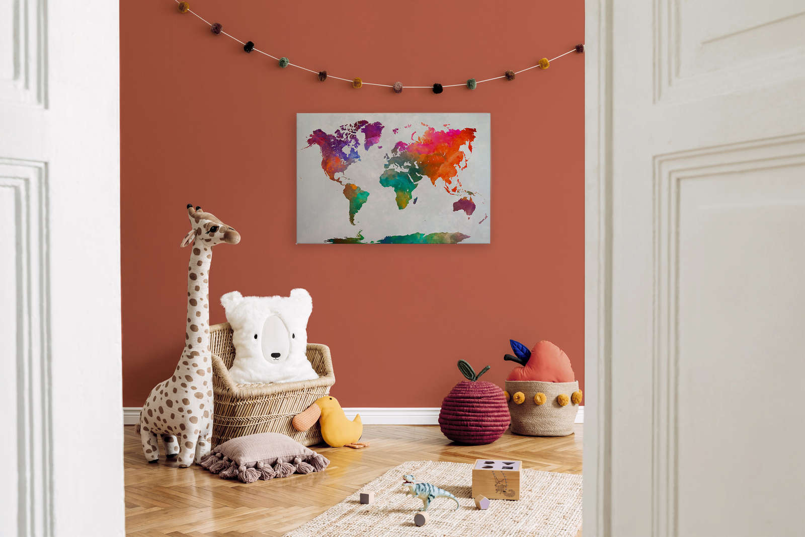             Canvas kleurrijke wereldkaart - 0,90 m x 0,60 m
        