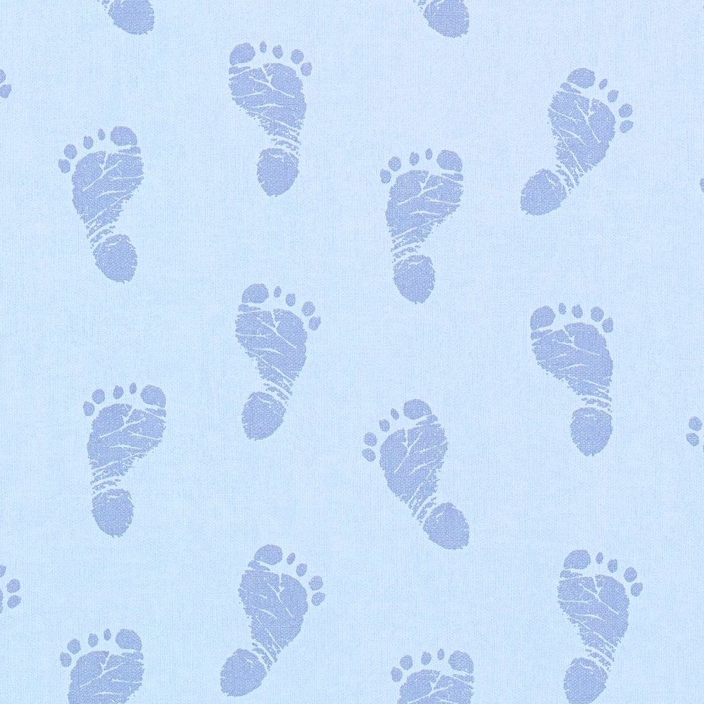             Papier peint chambre bébé garçon pieds - bleu, métallique
        