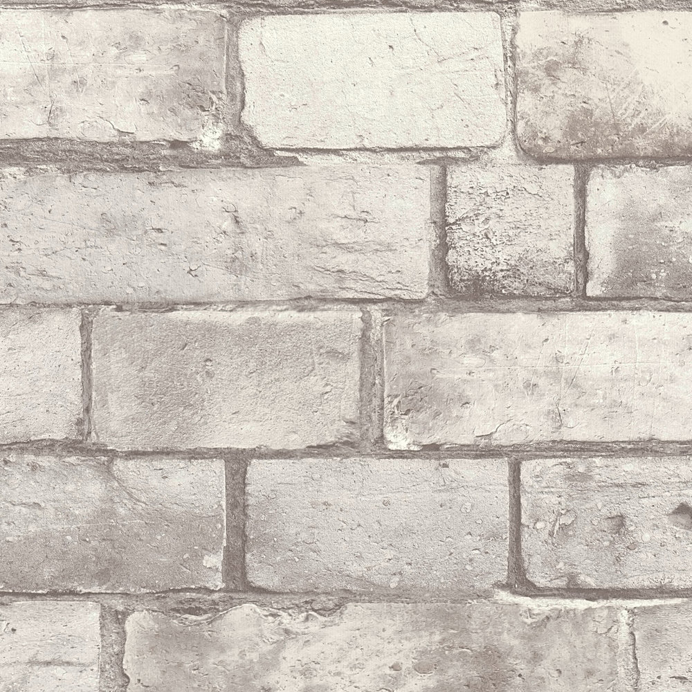             Non-woven wallpaper brick wall in 3D design - grey, white
        