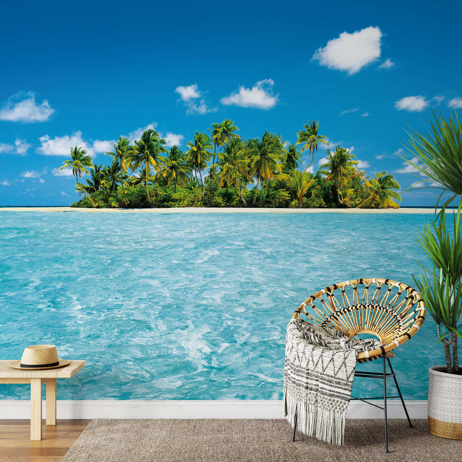             Paradis des mers du Sud Papier peint panoramique Île de palmiers Maldives
        