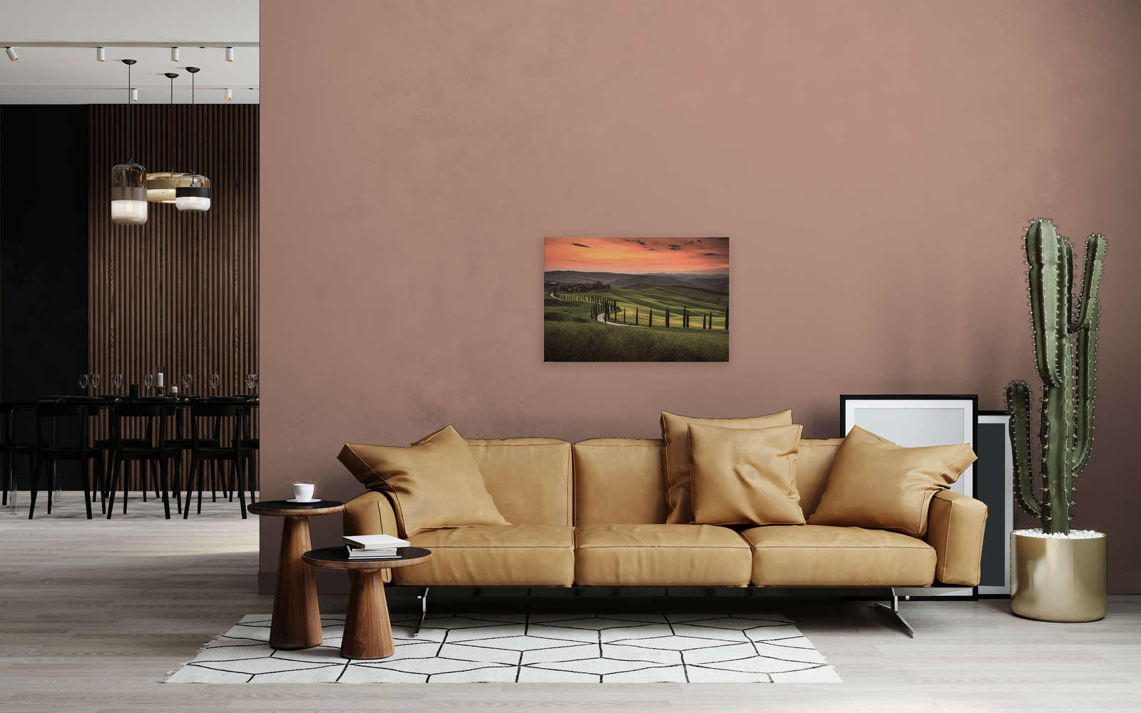             Canvas met Toscaans landschap bij schemering - 0.90 m x 0.60 m
        