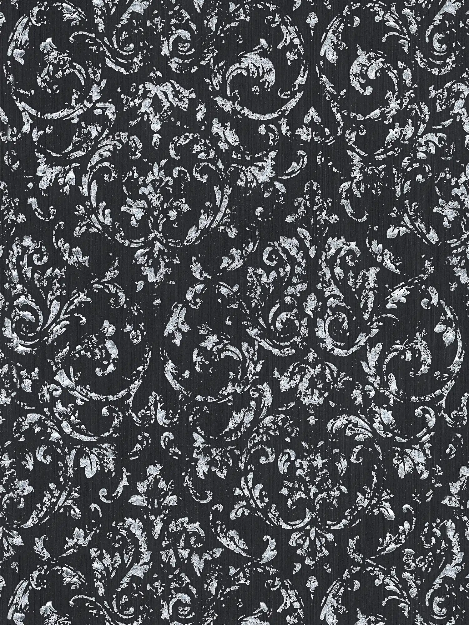 Wallpaper with silver ornaments in used look - black, silver
