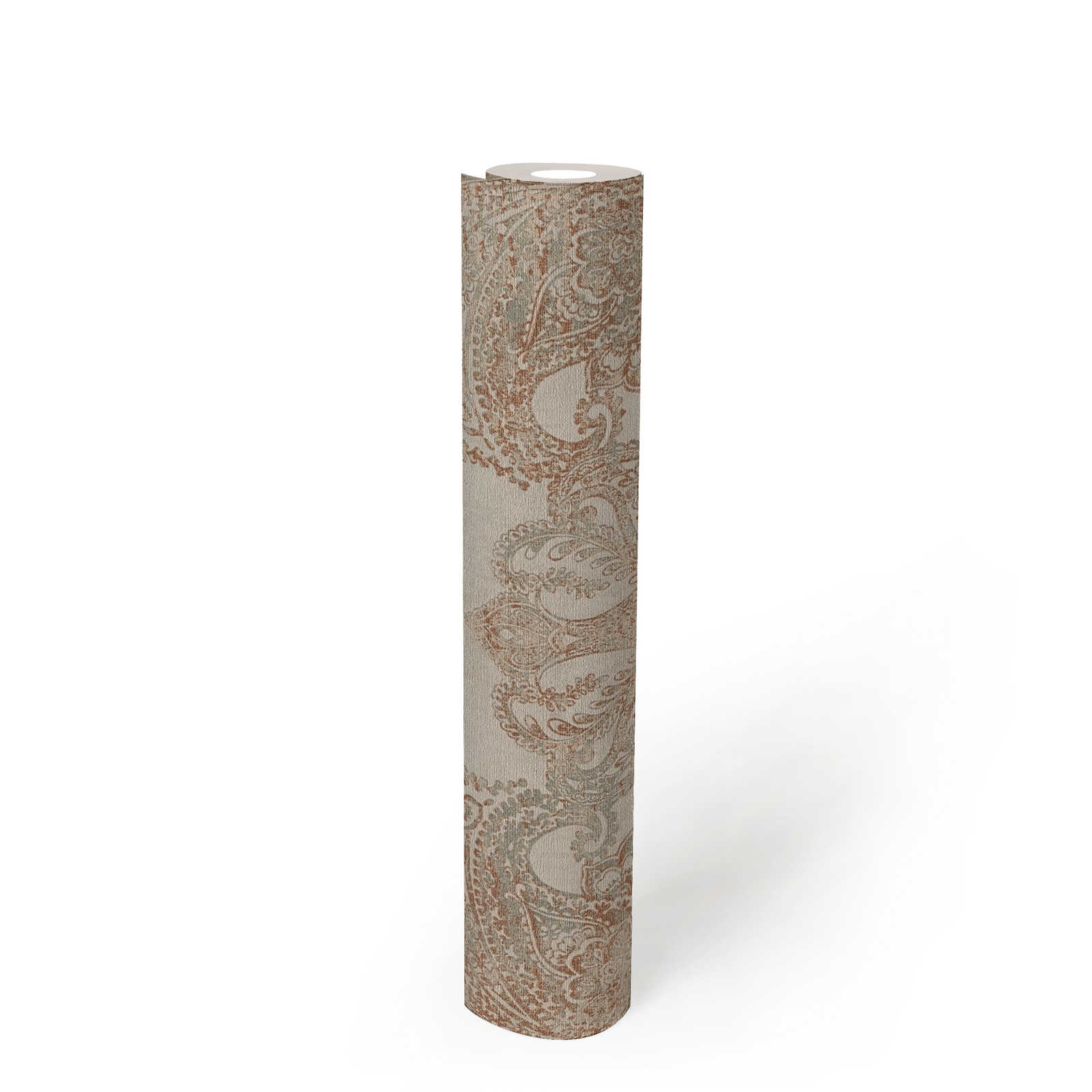             Classic baroque wallpaper with ornaments - beige, grey, reddish brown
        