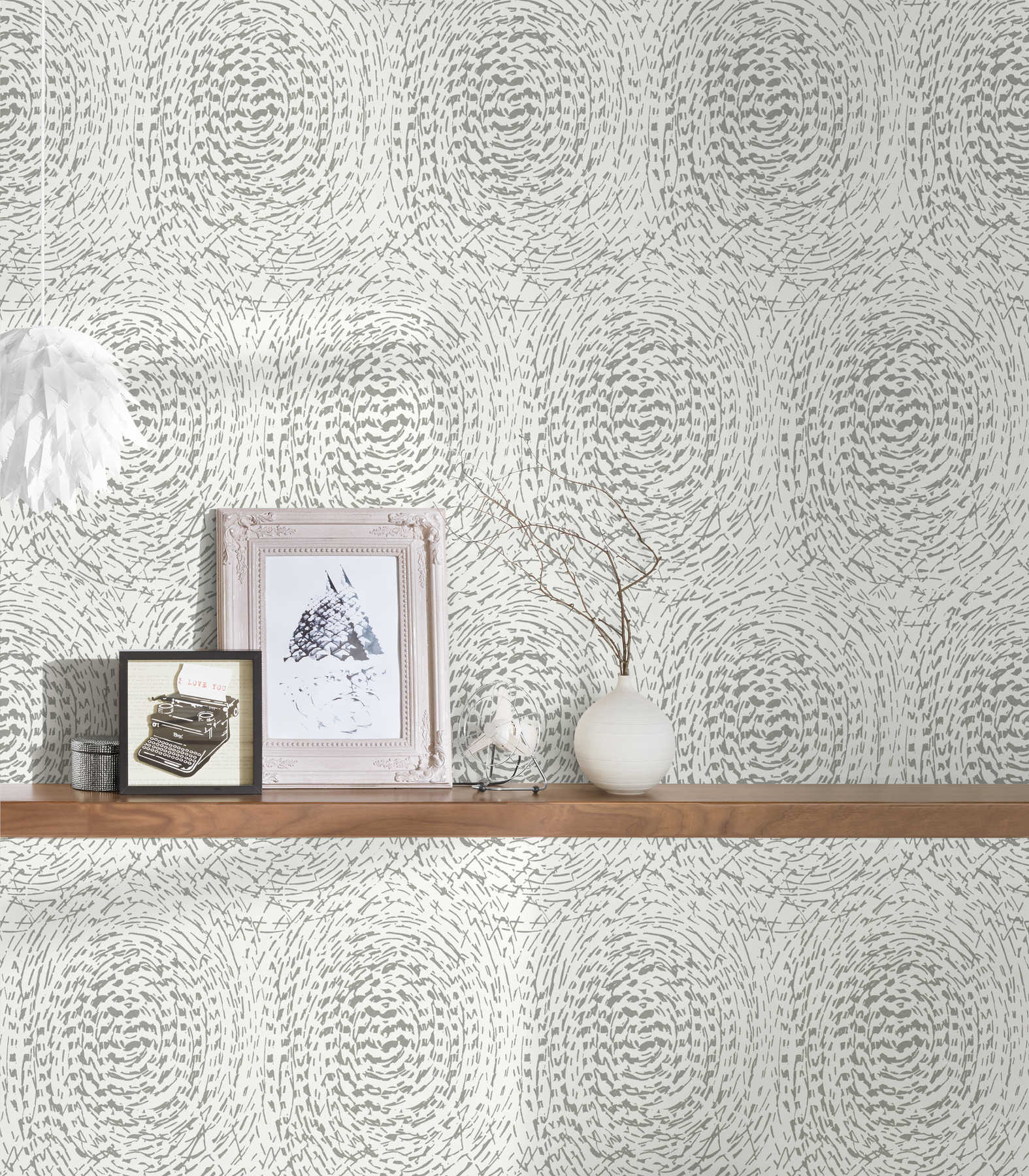             Wallpaper ethnic design with metallic colour & structure design - silver, white
        