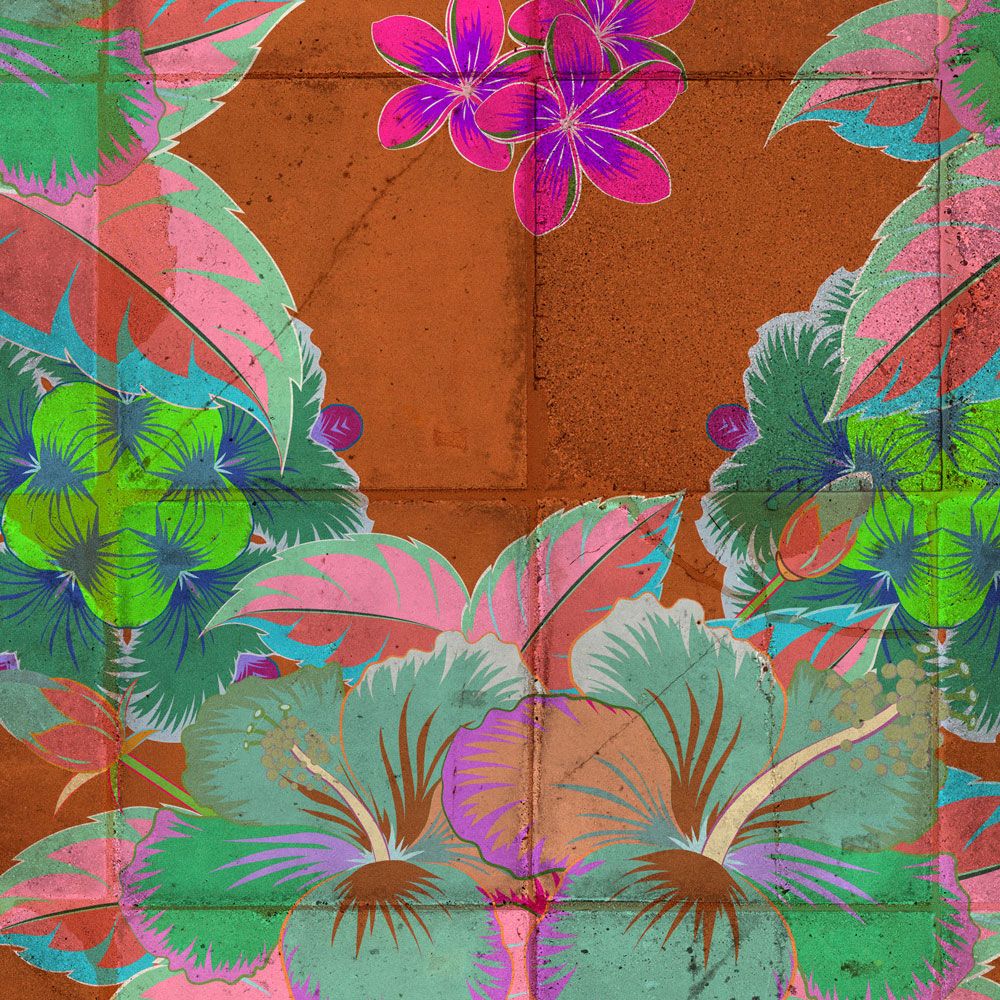             Photo wallpaper »pierre« - Leaf design with kaleidoscope effect on concrete tile structure - Matt, smooth non-woven fabric
        