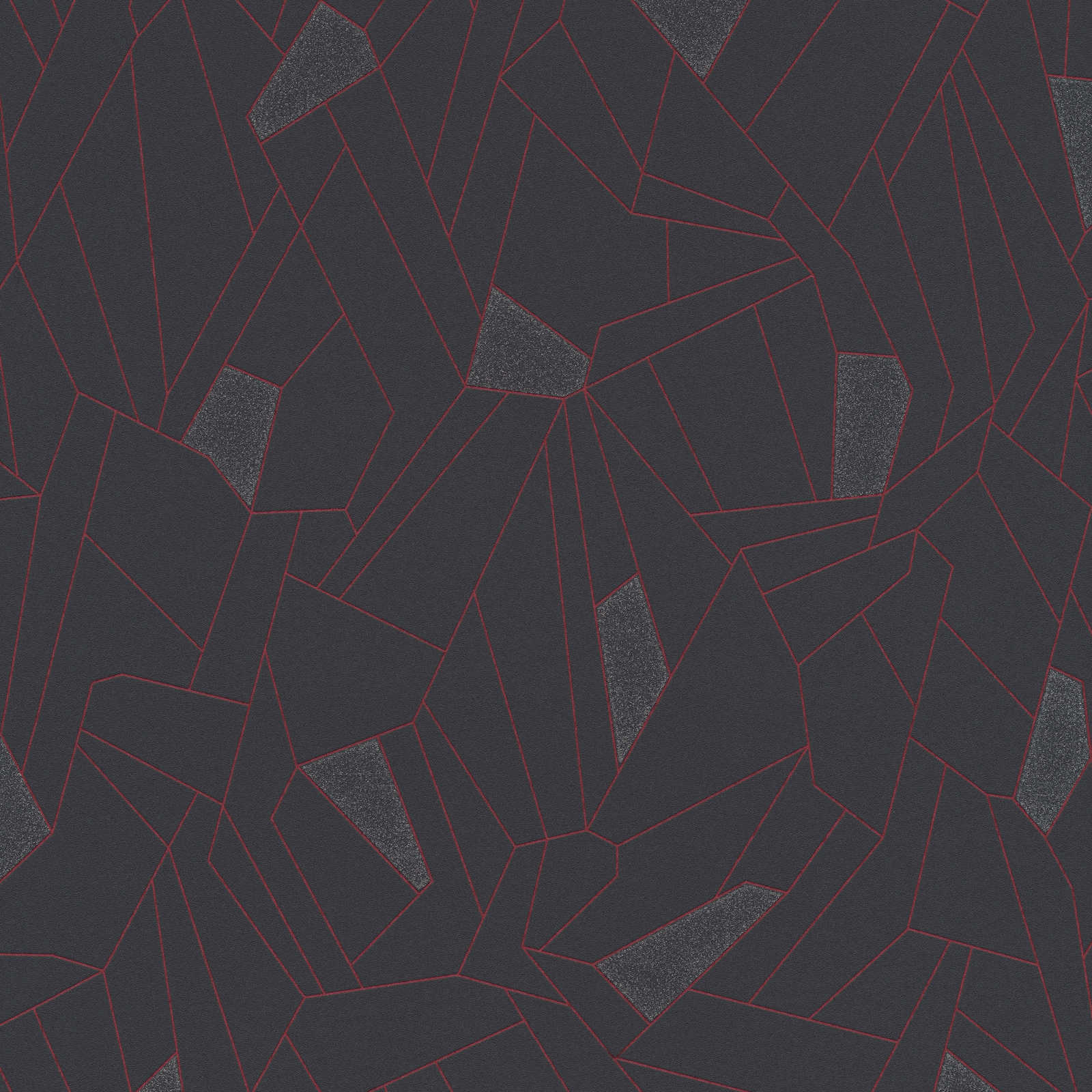 Wallpaper line pattern, metallic & gloss effect - anthracite, grey, red
