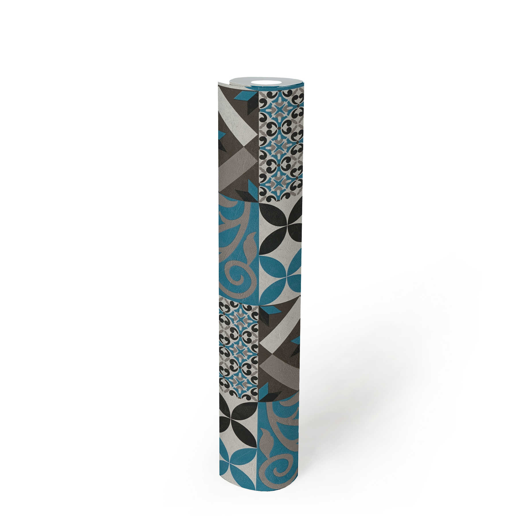             Non-woven wallpaper tiles pattern mix - black, blue, anthracite
        