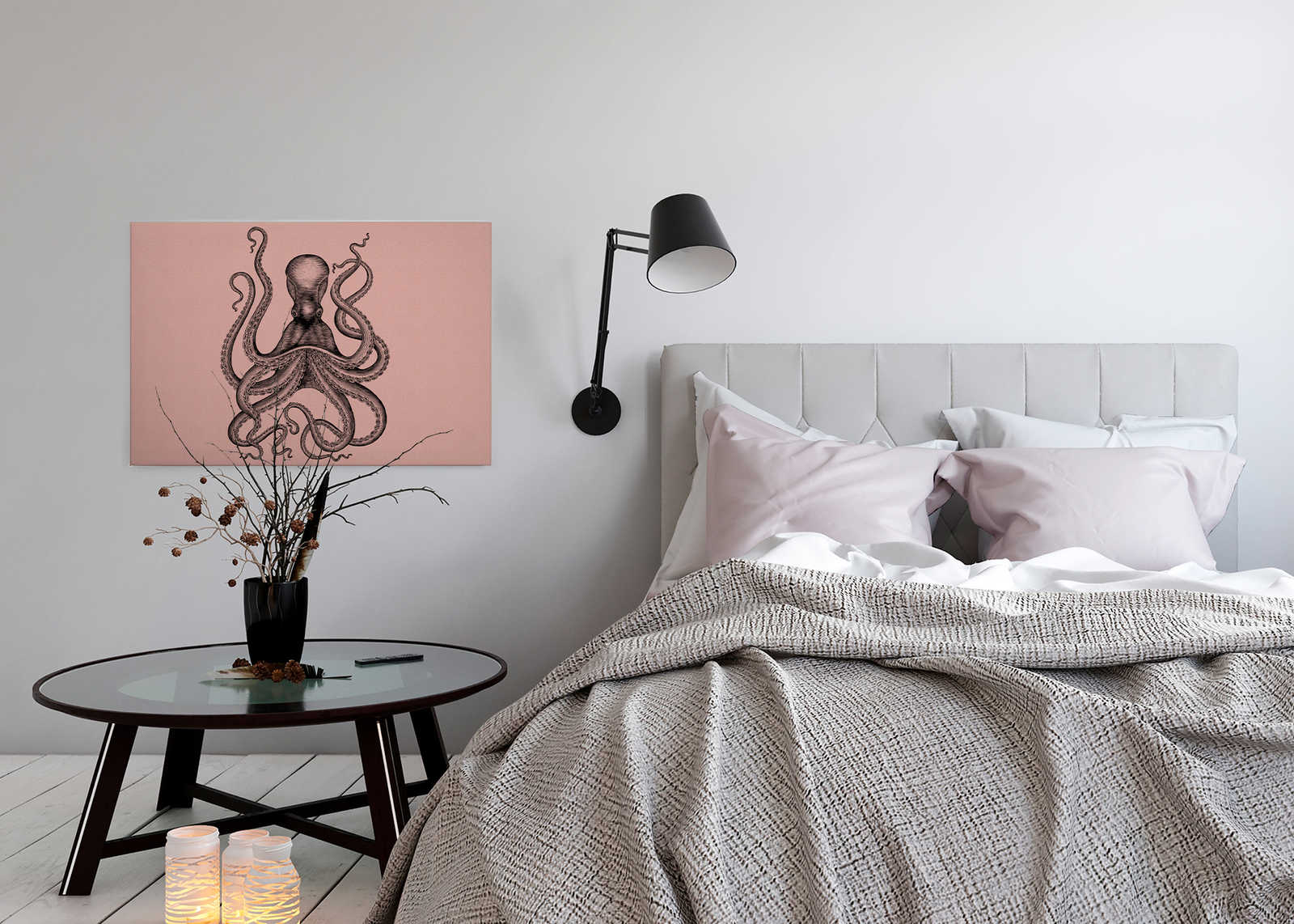             Jules 1 - Canvas painting with octopus in drawing & retro style in cardboard structure - 0.90 m x 0.60 m
        