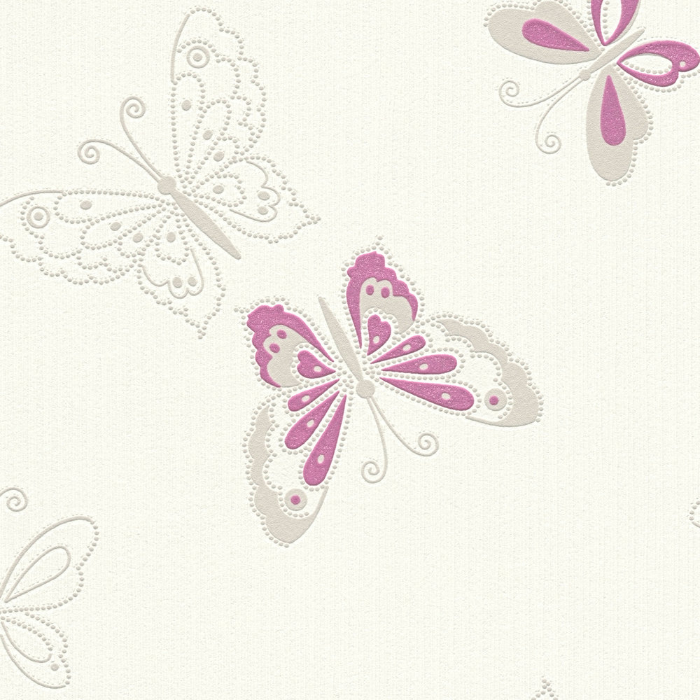             Nursery wallpaper with butterfly - beige, purple
        