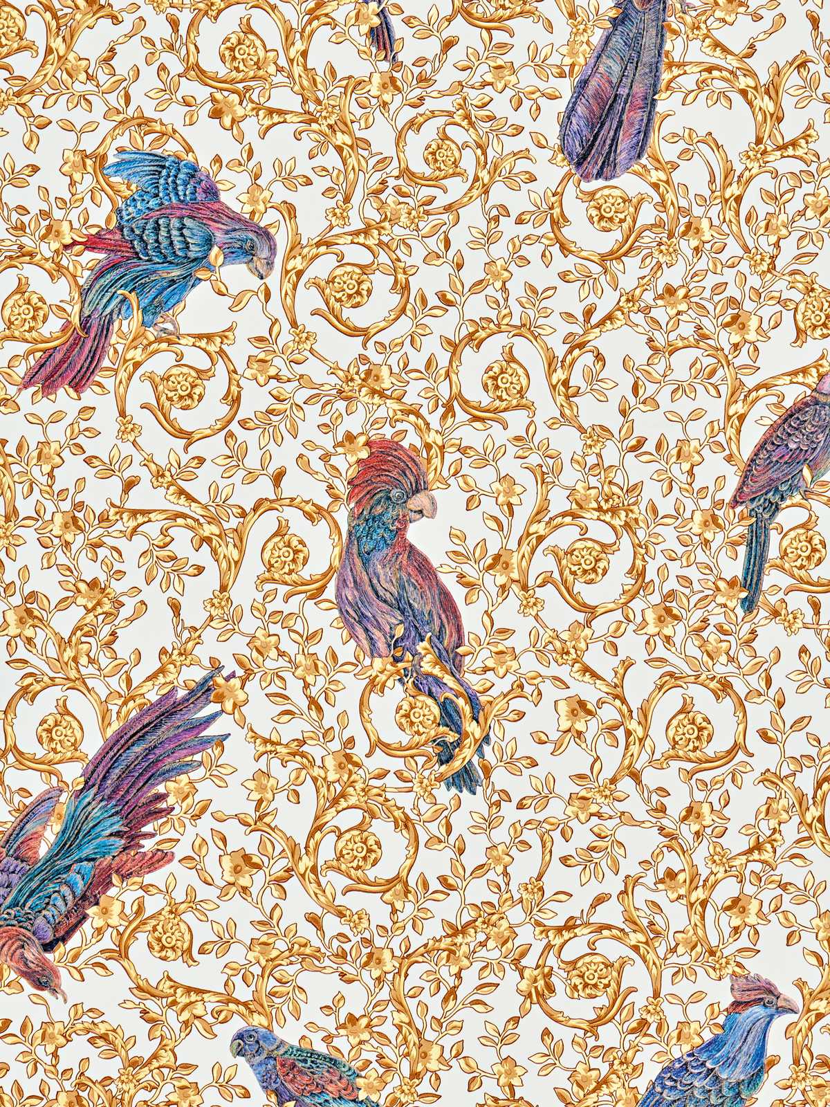             VERSACE Home papier peint oiseaux du paradis & accents dorés - or, violet, crème
        