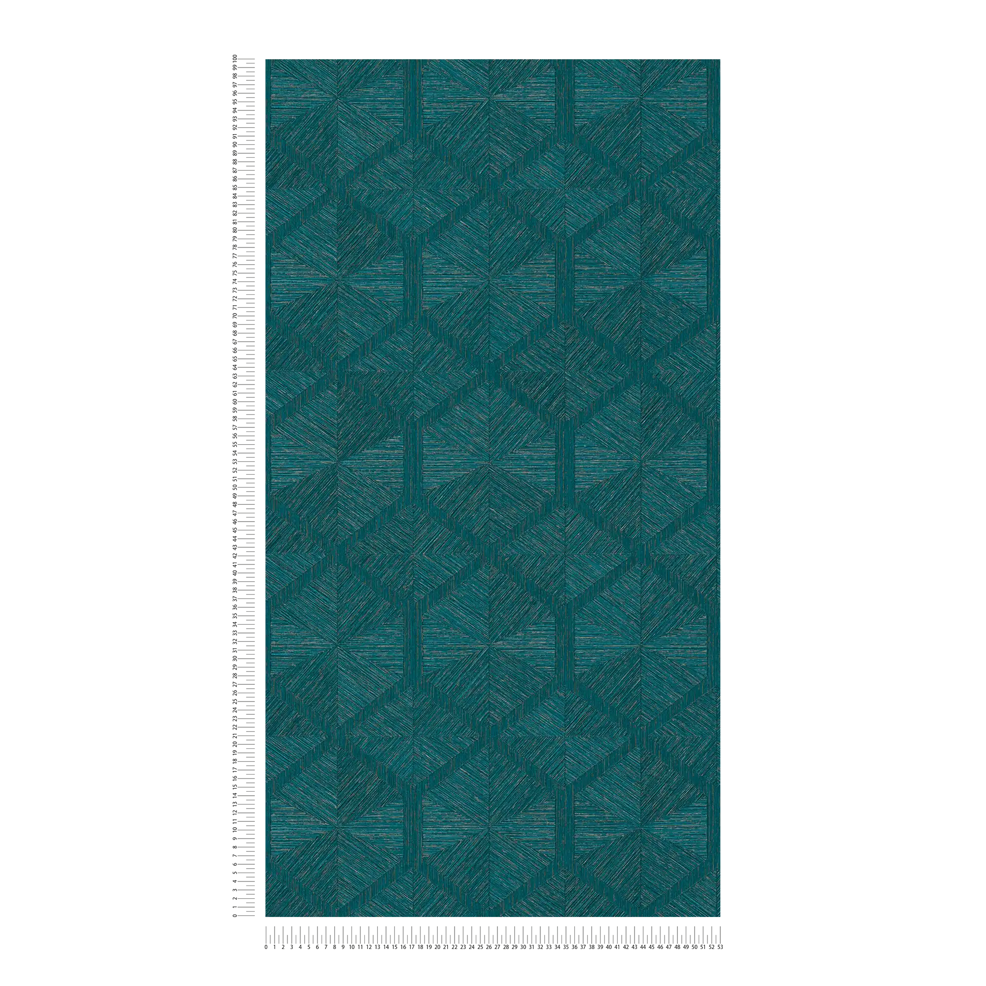            Non-woven wallpaper petrol blue with gold accent and graphic pattern - blue, metallic
        