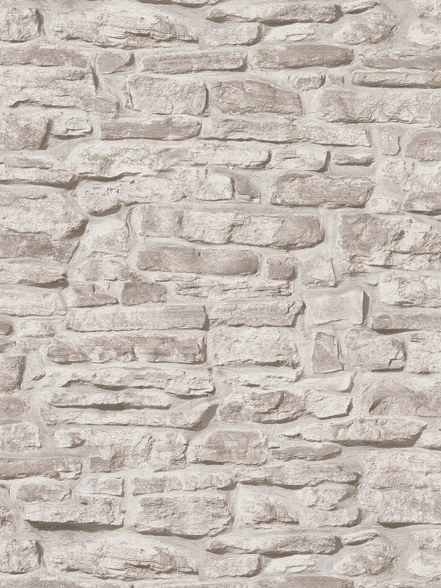 Non-woven wallpaper rustic stone look brick wall - greige, grey, white
